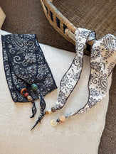 Multi-Functional Floral Satin Scarf With Jade Bead Accents by LINTICO for women