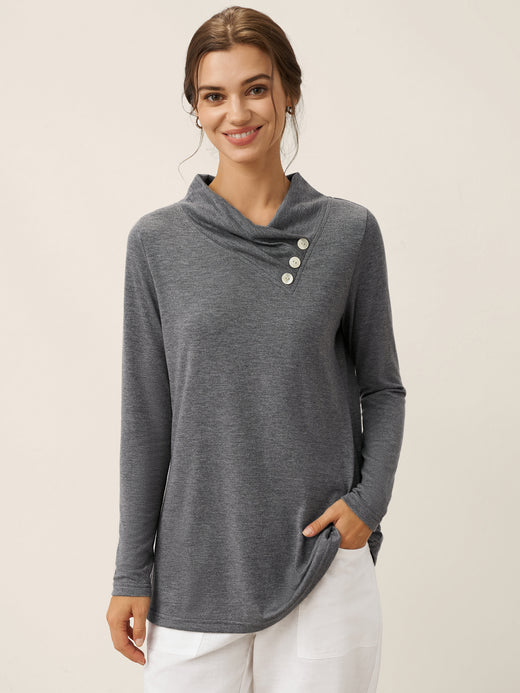 Cashmere Asymmetric Cowl Neck Stretch Top TATIANA