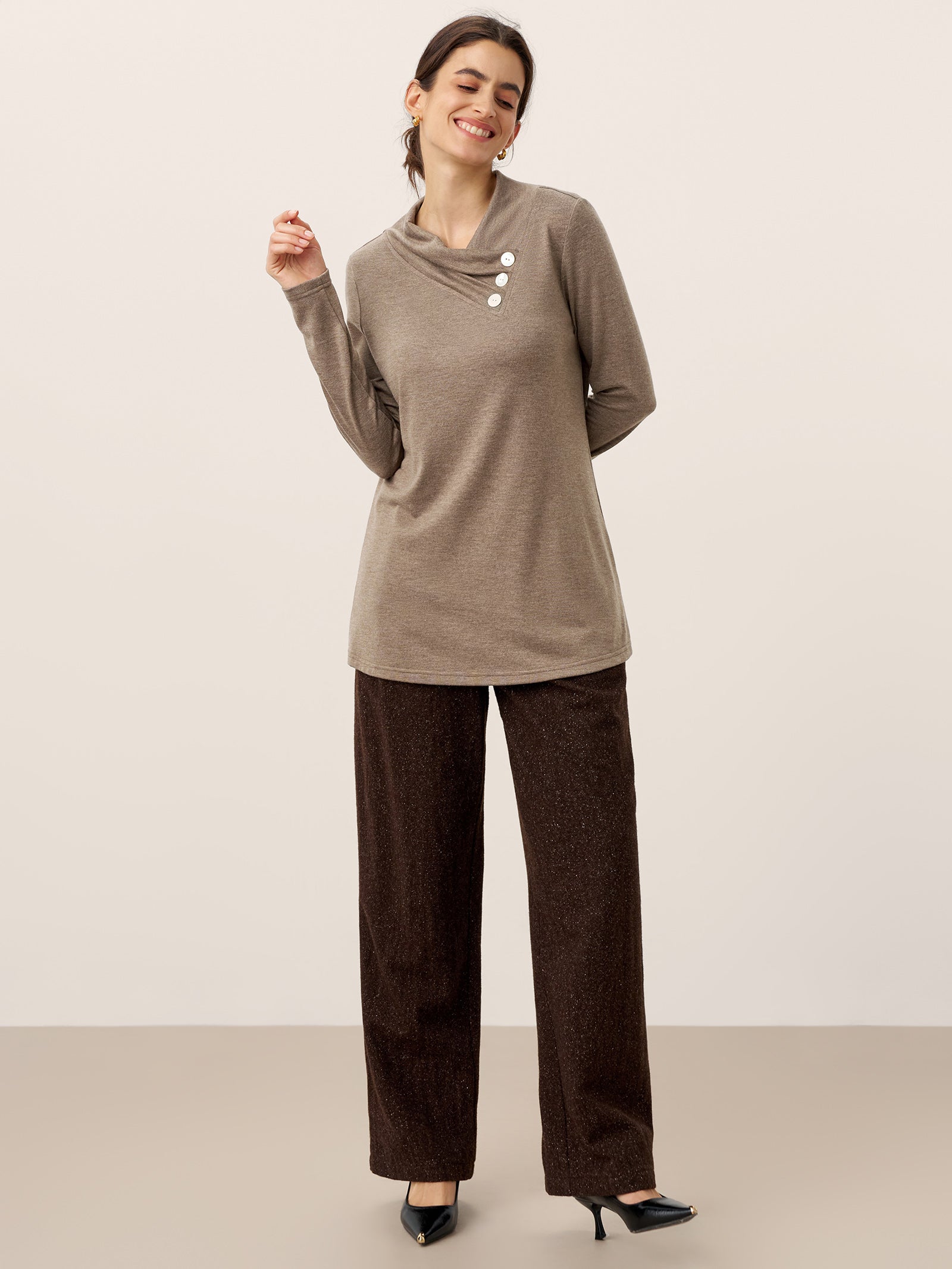 Cashmere Asymmetric Cowl Neck Stretch Top TATIANA by LINTICO for women