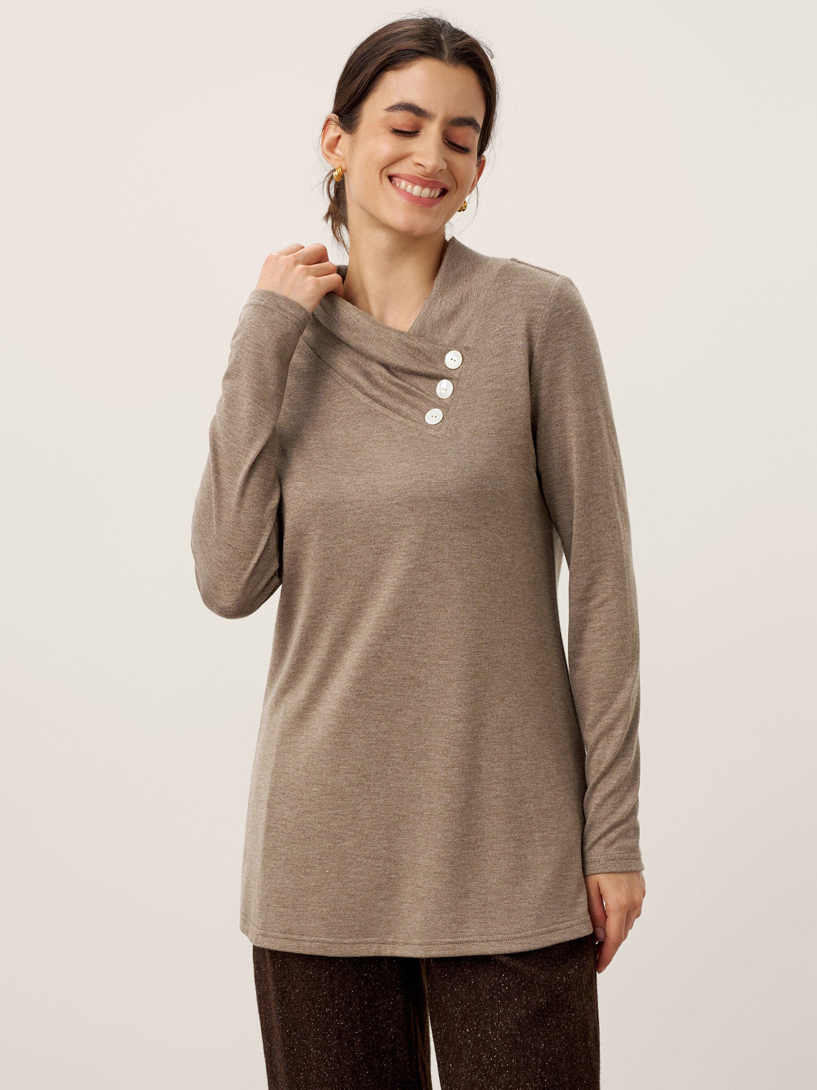 Cashmere Asymmetric Cowl Neck Stretch Top TATIANA
