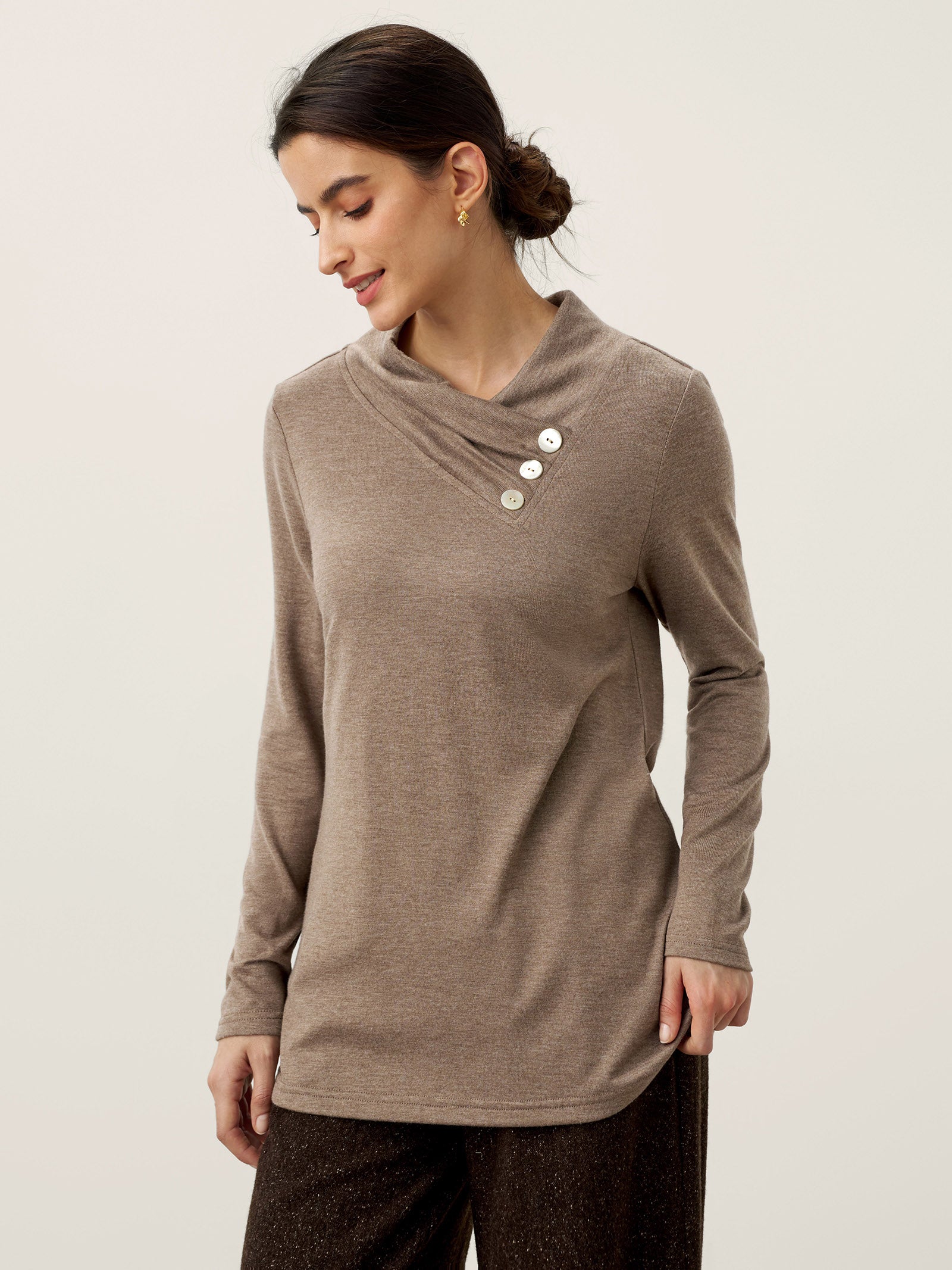 Cashmere Asymmetric Cowl Neck Stretch Top TATIANA