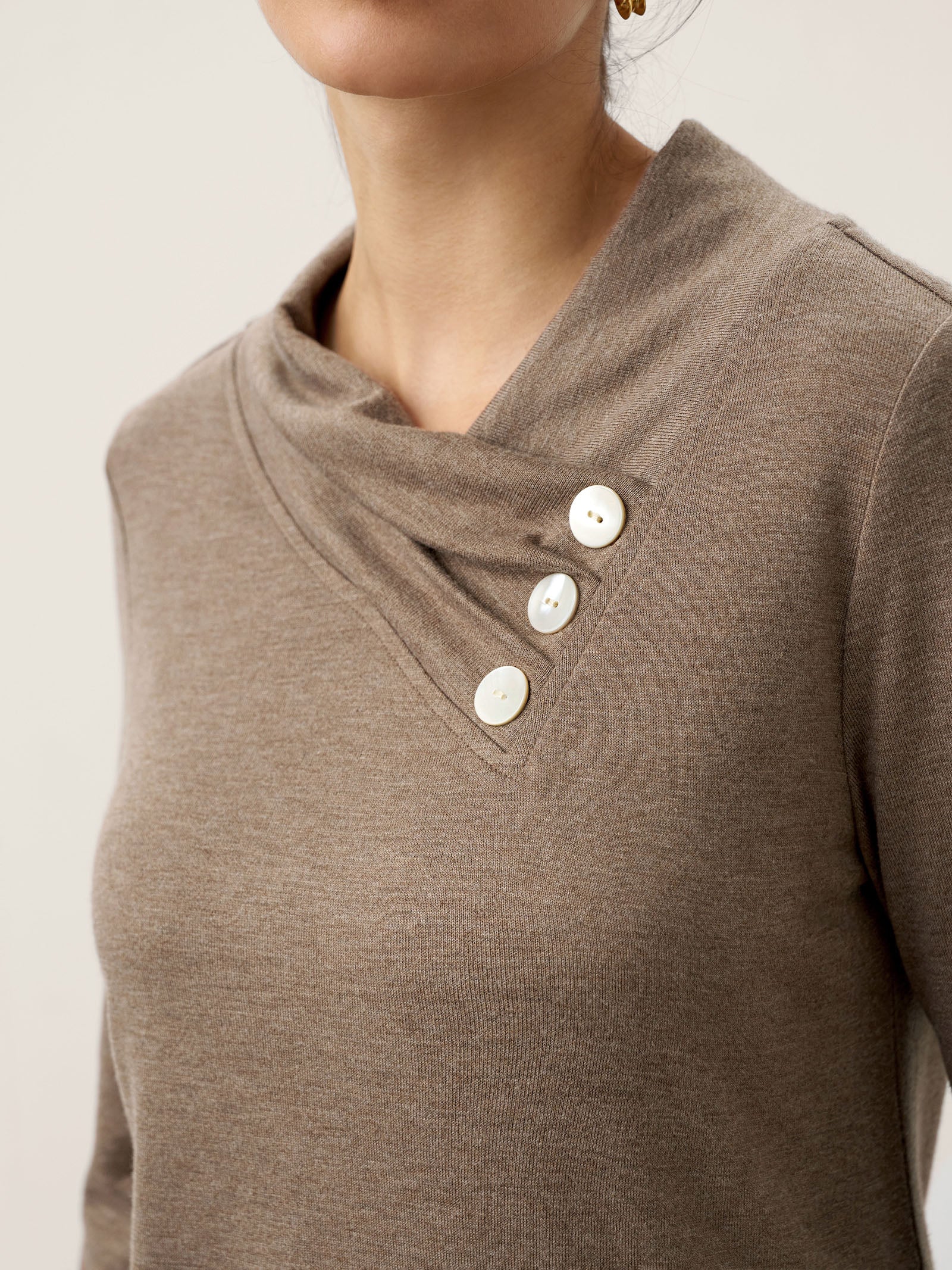 Cashmere Asymmetric Cowl Neck Stretch Top TATIANA