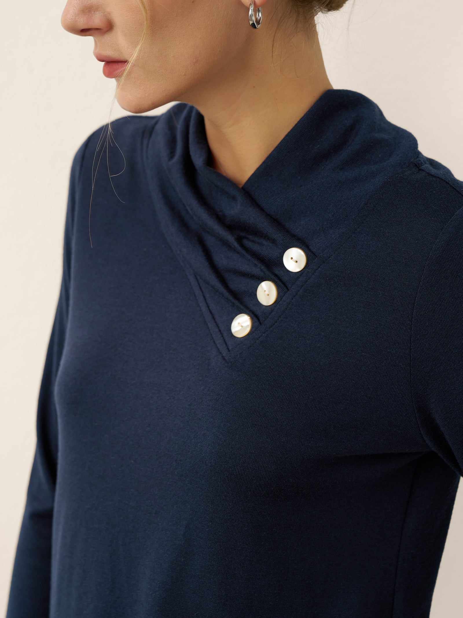 Cashmere Asymmetric Cowl Neck Stretch Top TATIANA by LINTICO for women