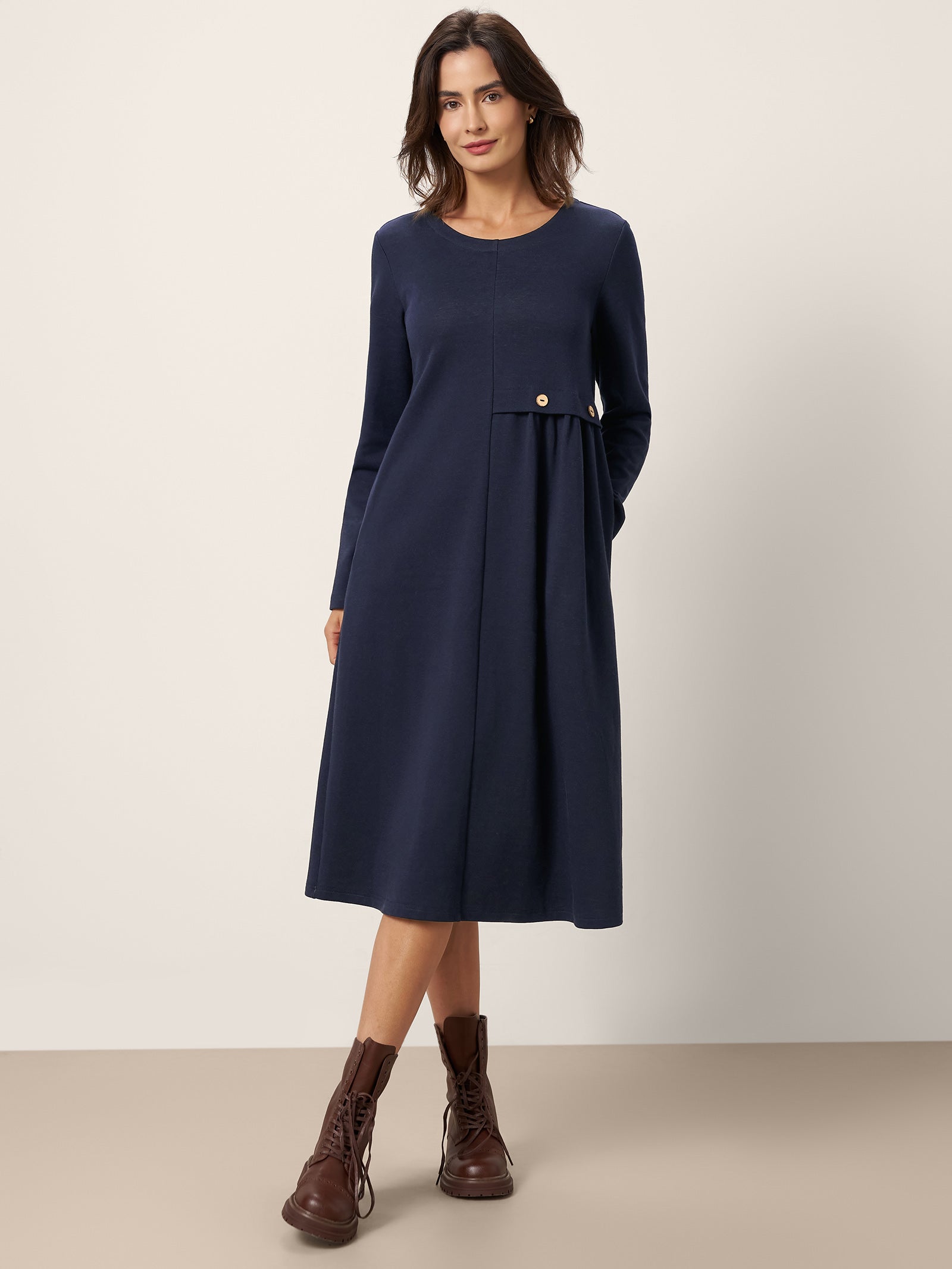 Asymmetric Pleated Waist Midi Dress ALYSSA by LINTICO for women
