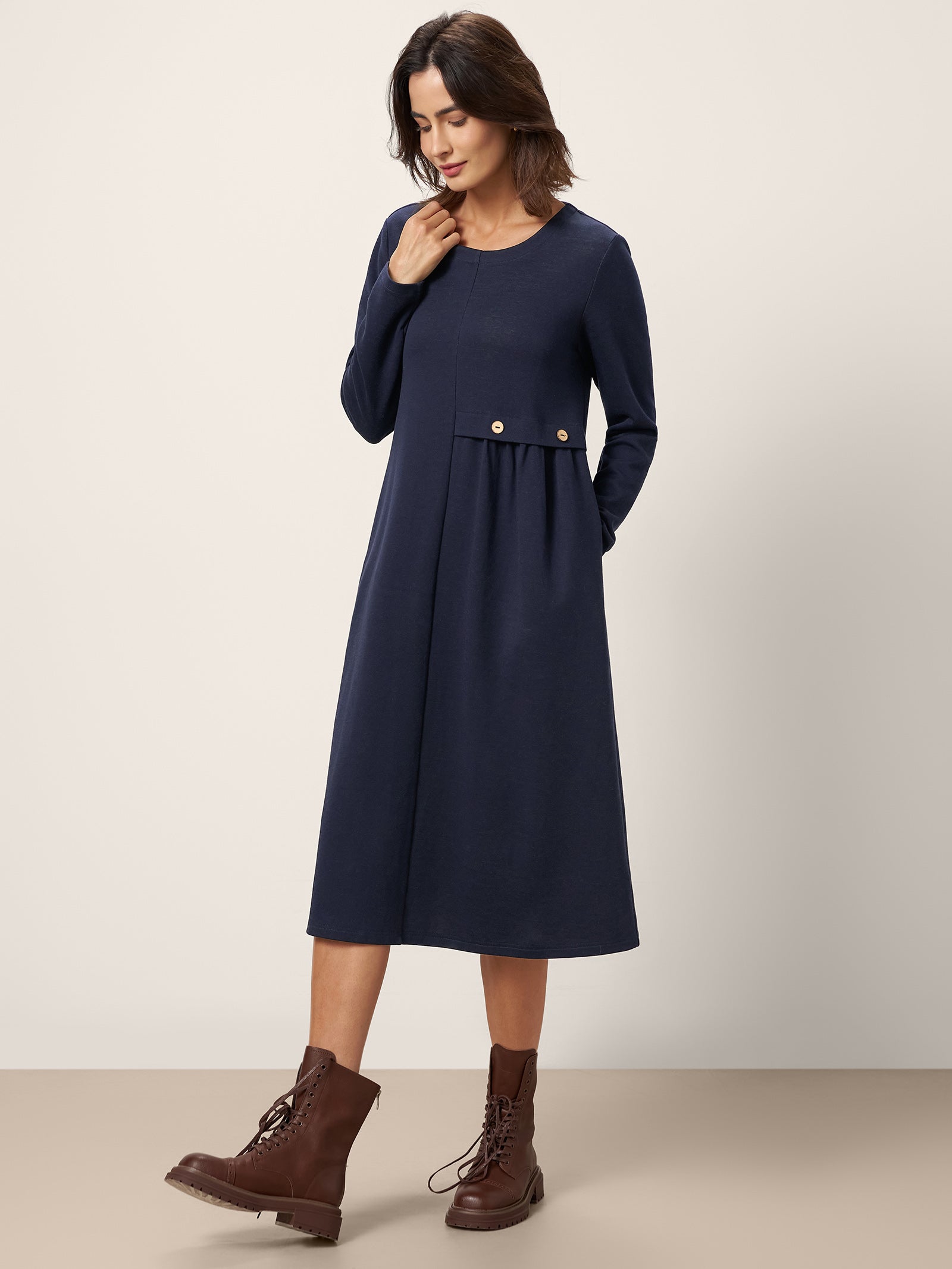Asymmetric Pleated Waist Midi Dress ALYSSA