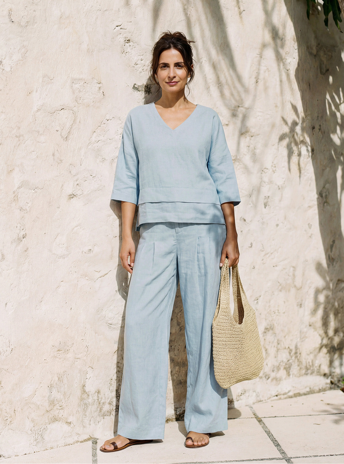 100% Linen Drop Shoulder Asymmetric Layered Hem Overtop VIOLA