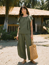 100% Linen Flutter Sleeve Sculpted Pleat Top DRUSILLA by LINTICO for women