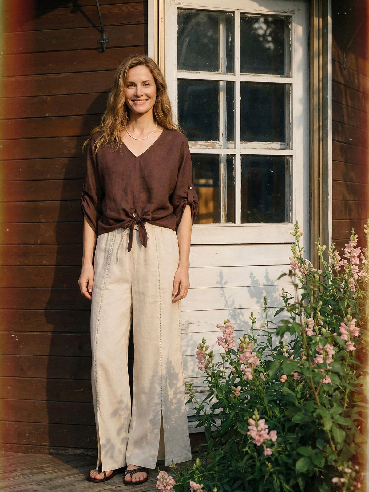 100% Linen Twist-Hem Batwing Top LAVENA by LINTICO for women