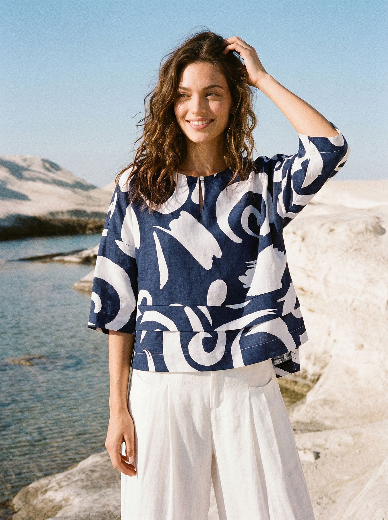 Linen Layered Asymmetric Top NOREEN by LINTICO for women