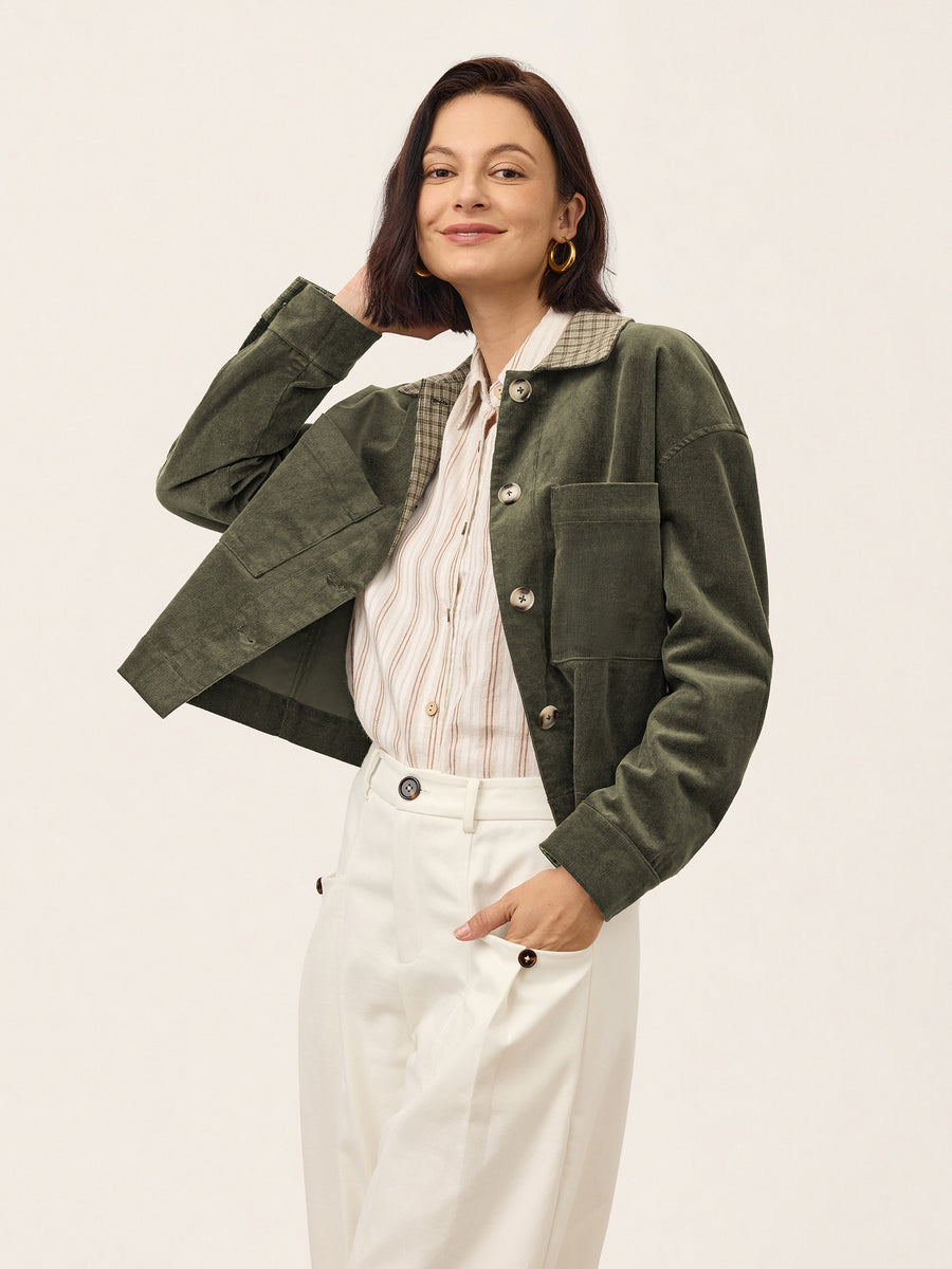 Contrast Check Collar Cropped Jacket FLORENZA product image