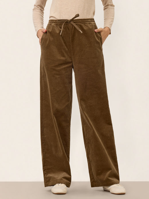 Organic Cotton Corduroy Drawstring Waist Straight Leg Pants ALORA