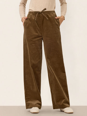 Organic Cotton Corduroy Drawstring Waist Straight Leg Pants ALORA