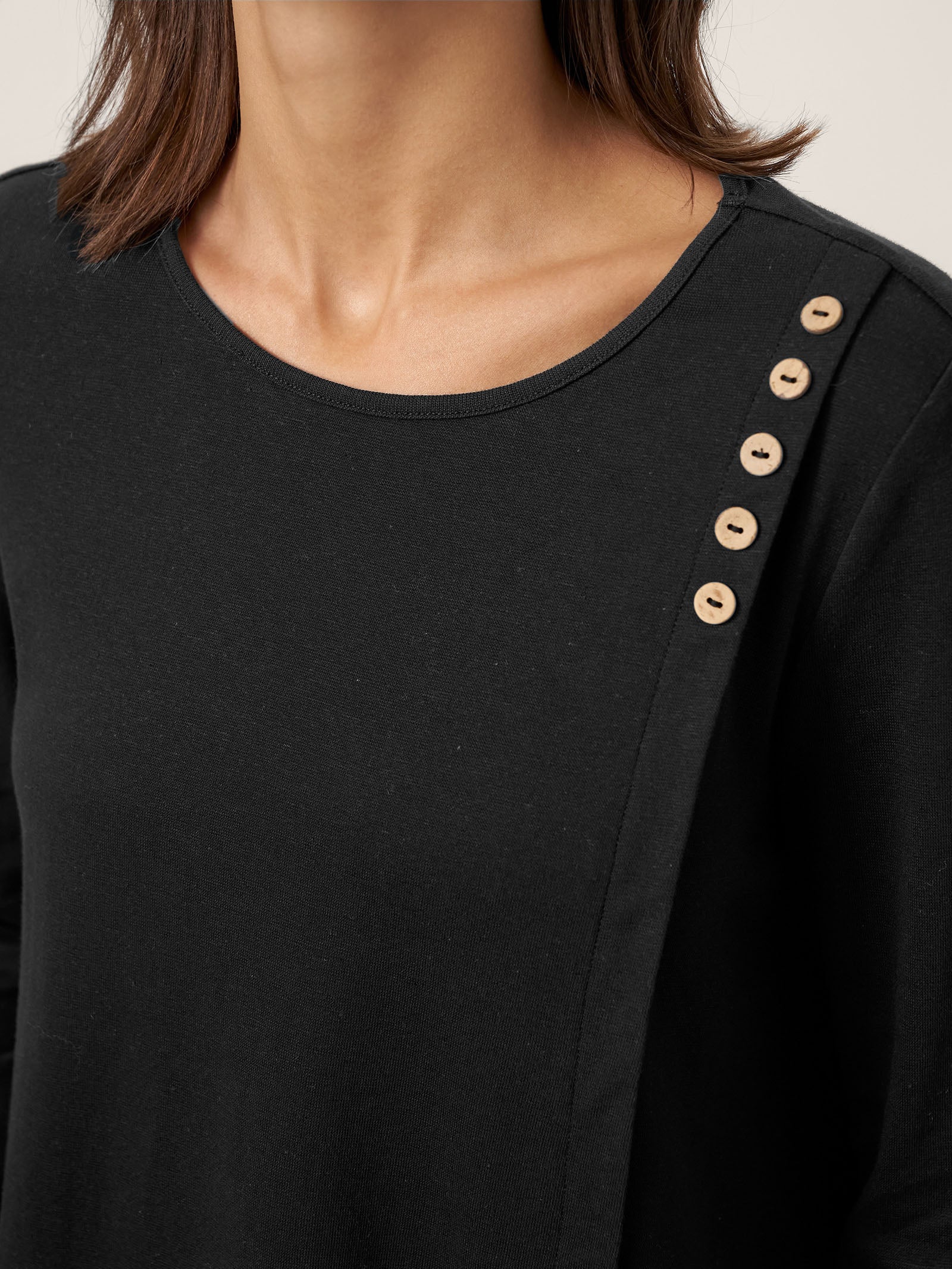 Cotton-Linen Contrast Panel Long Sleeve Top SILVIA