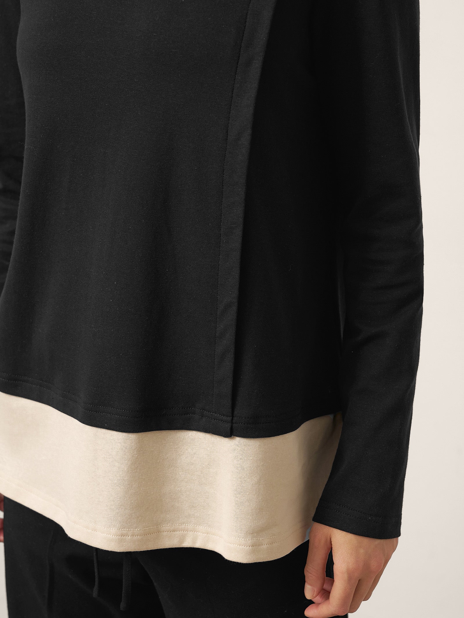 Cotton-Linen Contrast Panel Long Sleeve Top SILVIA