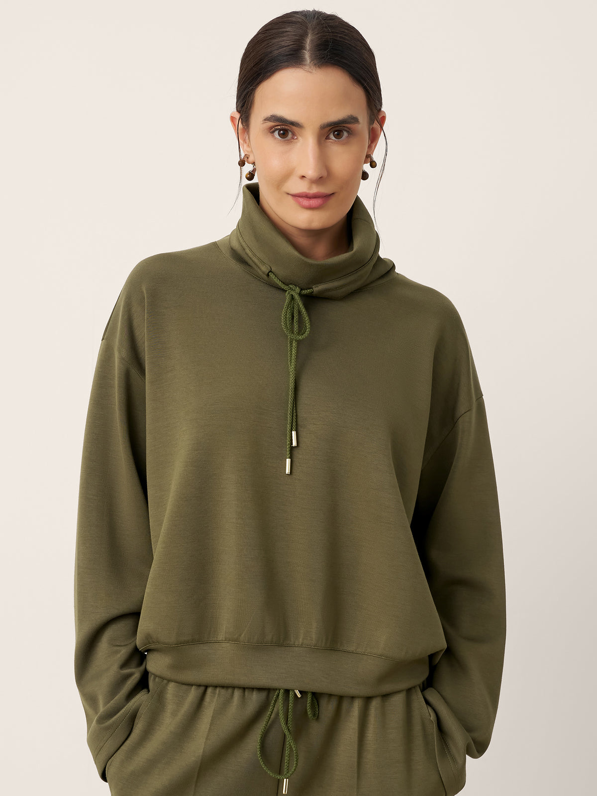 Drawstring Turtleneck Long Sleeve Top CIEL