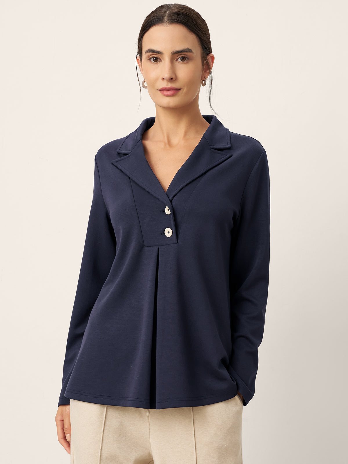 Notched Pleat Long Sleeve Top JUNE