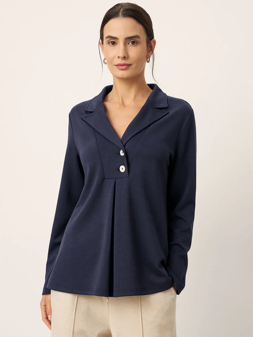 Notched Pleat Long-Sleeve Top JUNE