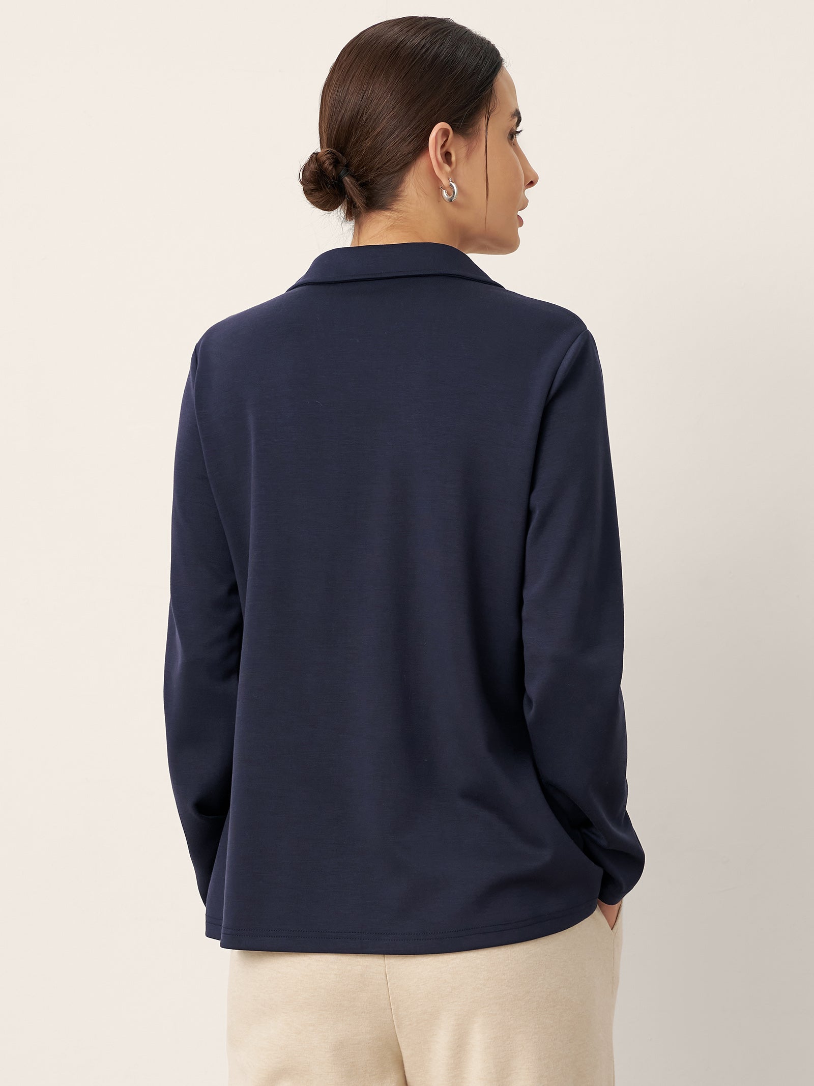 Cotton Notched Pleat Long Sleeve Top JUNE