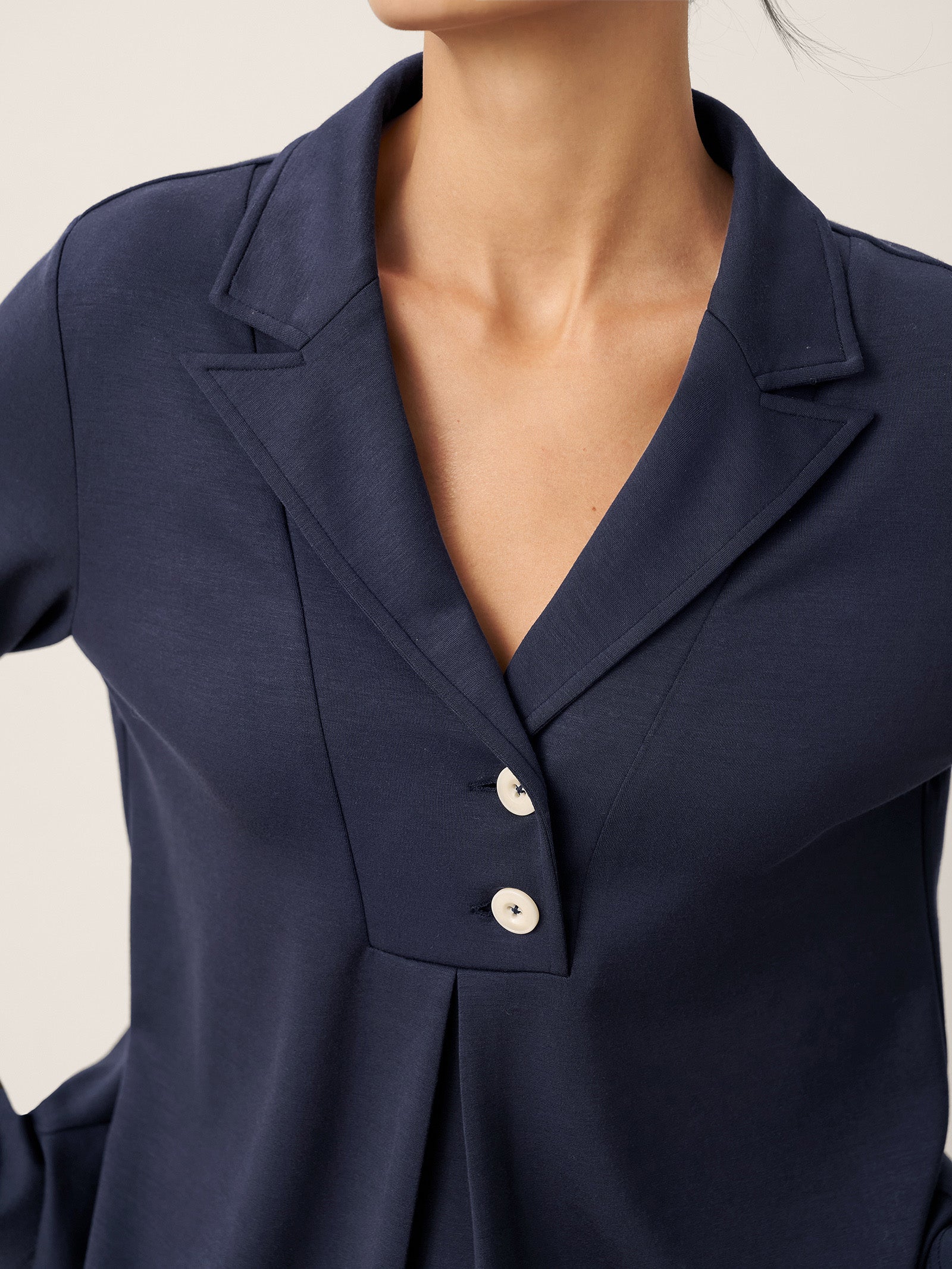 Cotton Notched Pleat Long Sleeve Top JUNE