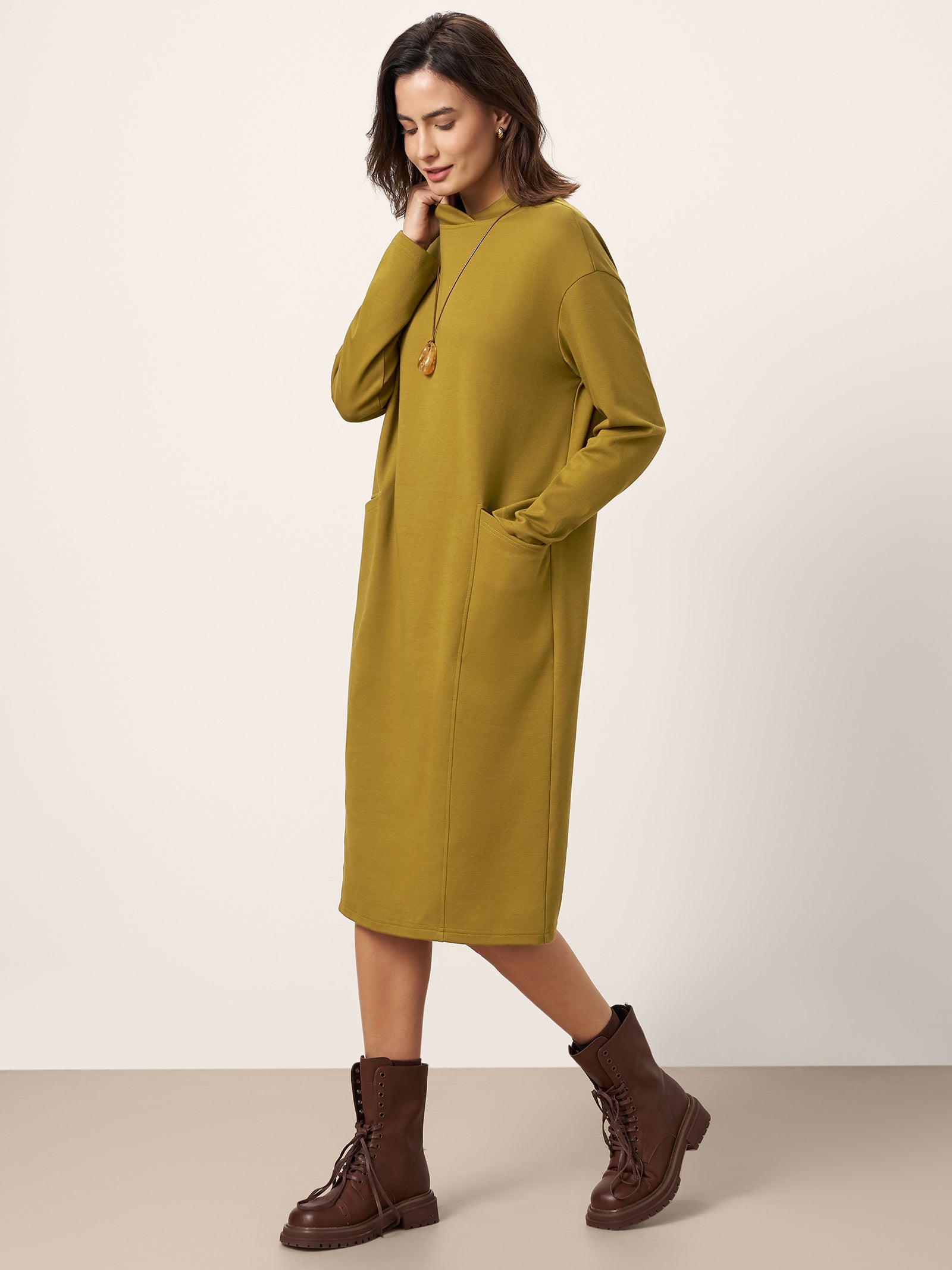 Cotton Overlap Collar Midi Dress ALANI