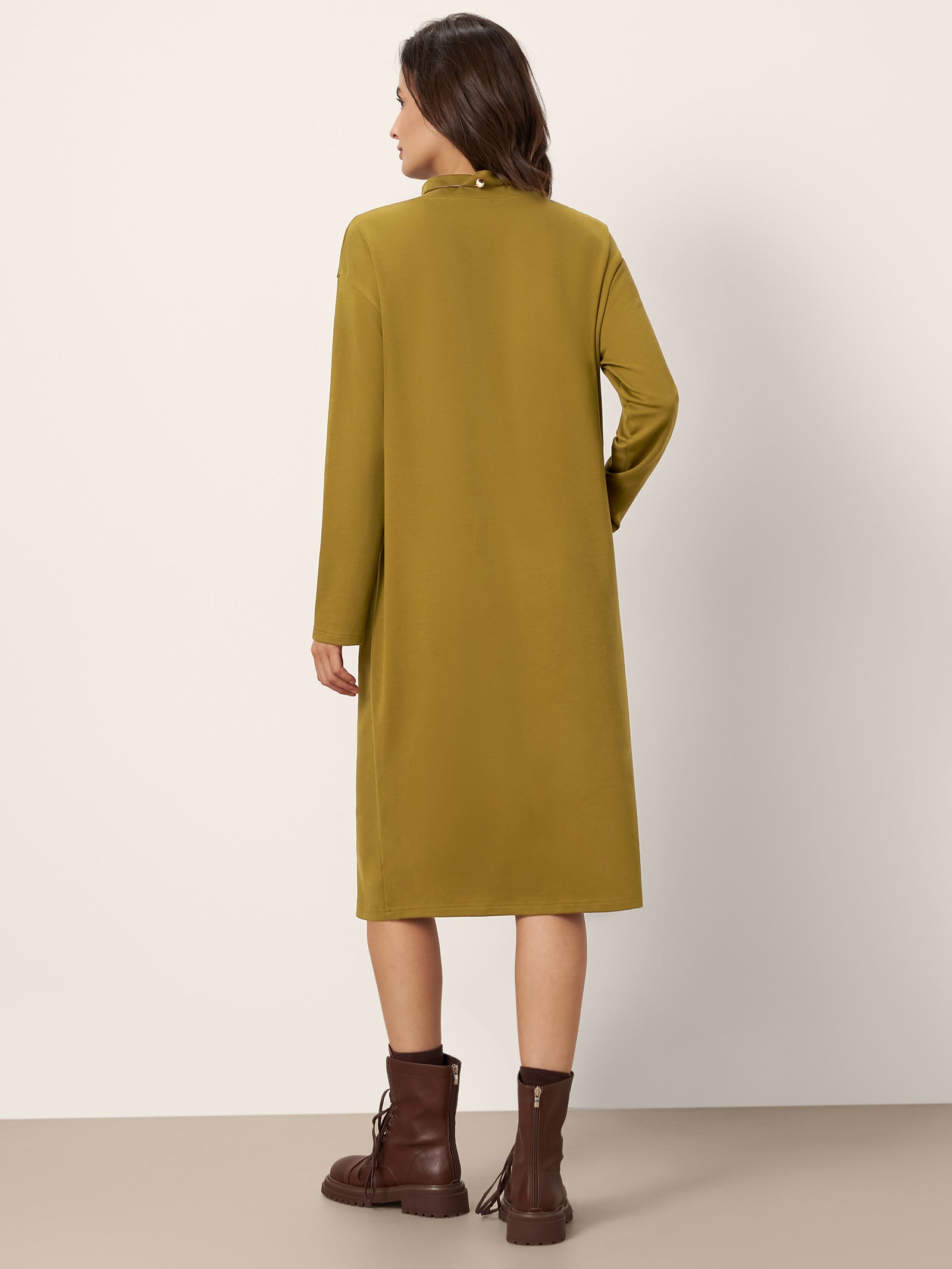 Cotton Overlap Collar Midi Dress ALANI