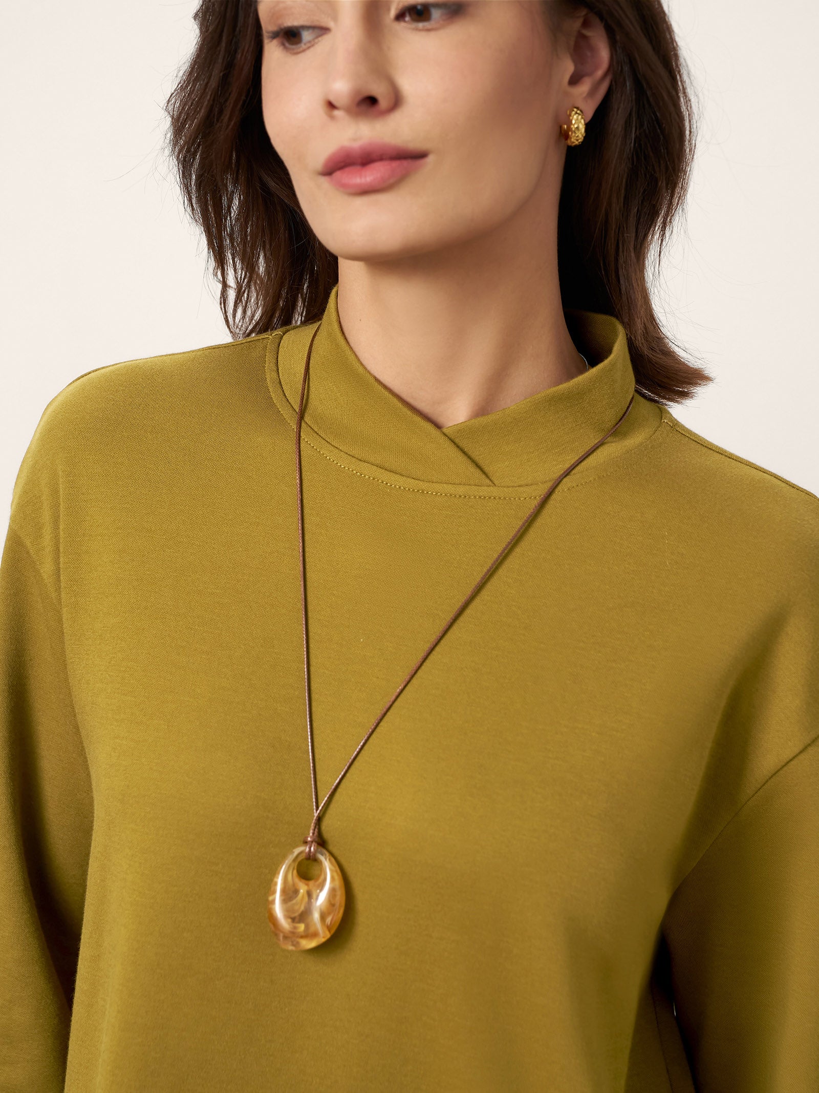 Cotton Overlap Collar Midi Dress ALANI