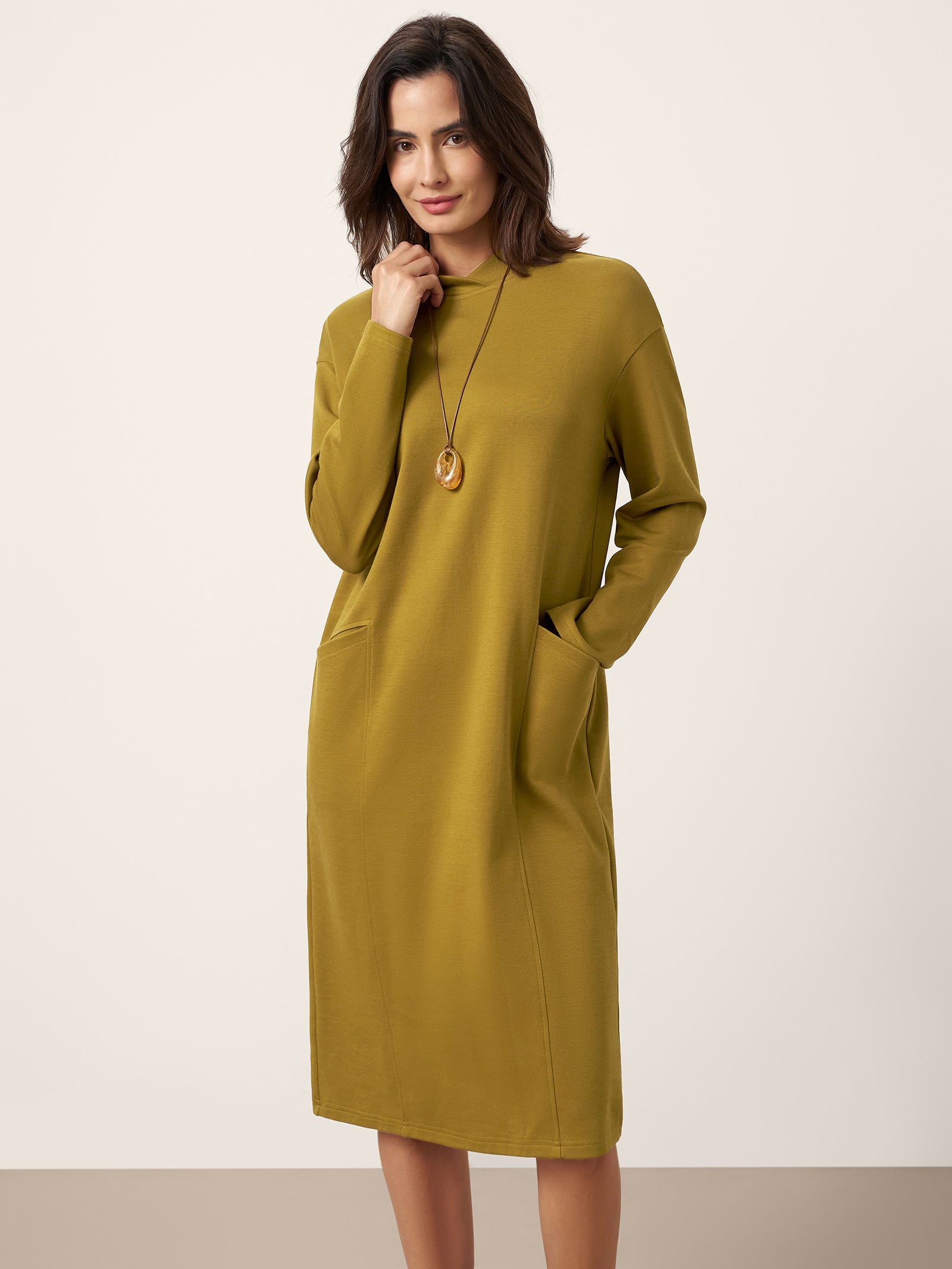 Cotton Overlap Collar Midi Dress ALANI