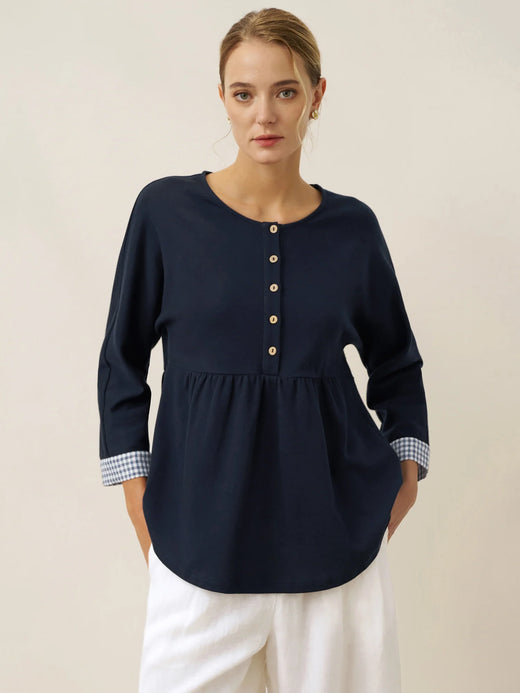 Notched Pleat Long-Sleeve Top JUNE