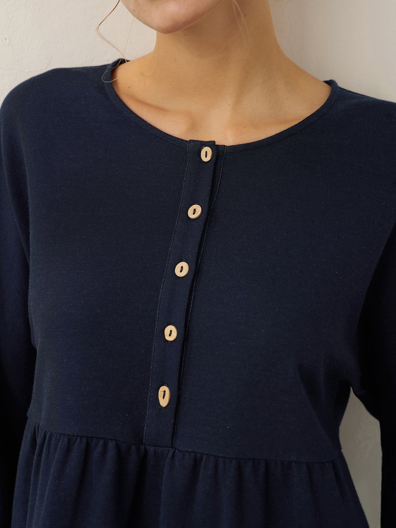 Organic Cotton Patchwork Cuff Button Decor Top AUDREY by LINTICO for women