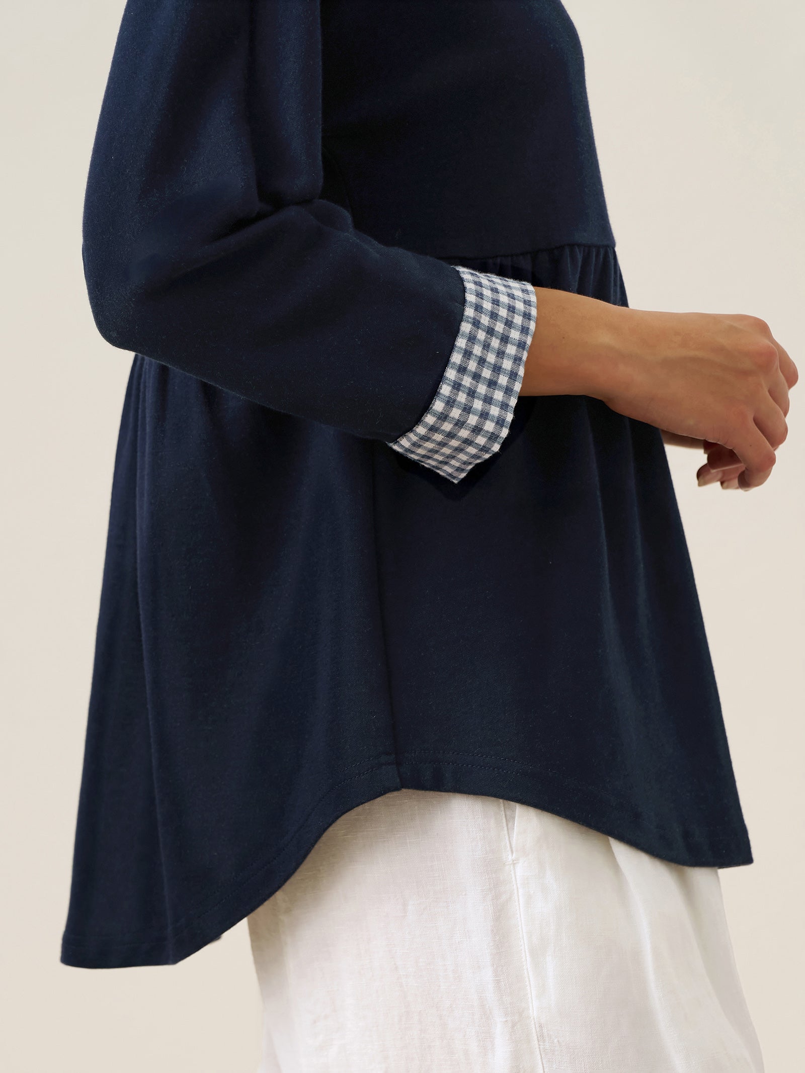 Organic Cotton Patchwork Cuff Button Decor Top AUDREY by LINTICO for women