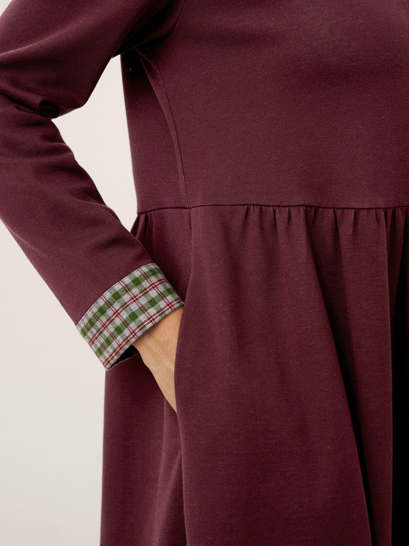 Organic Cotton Patchwork Cuff Crew Neck Casual Midi Dress SCARLETT by LINTICO for women