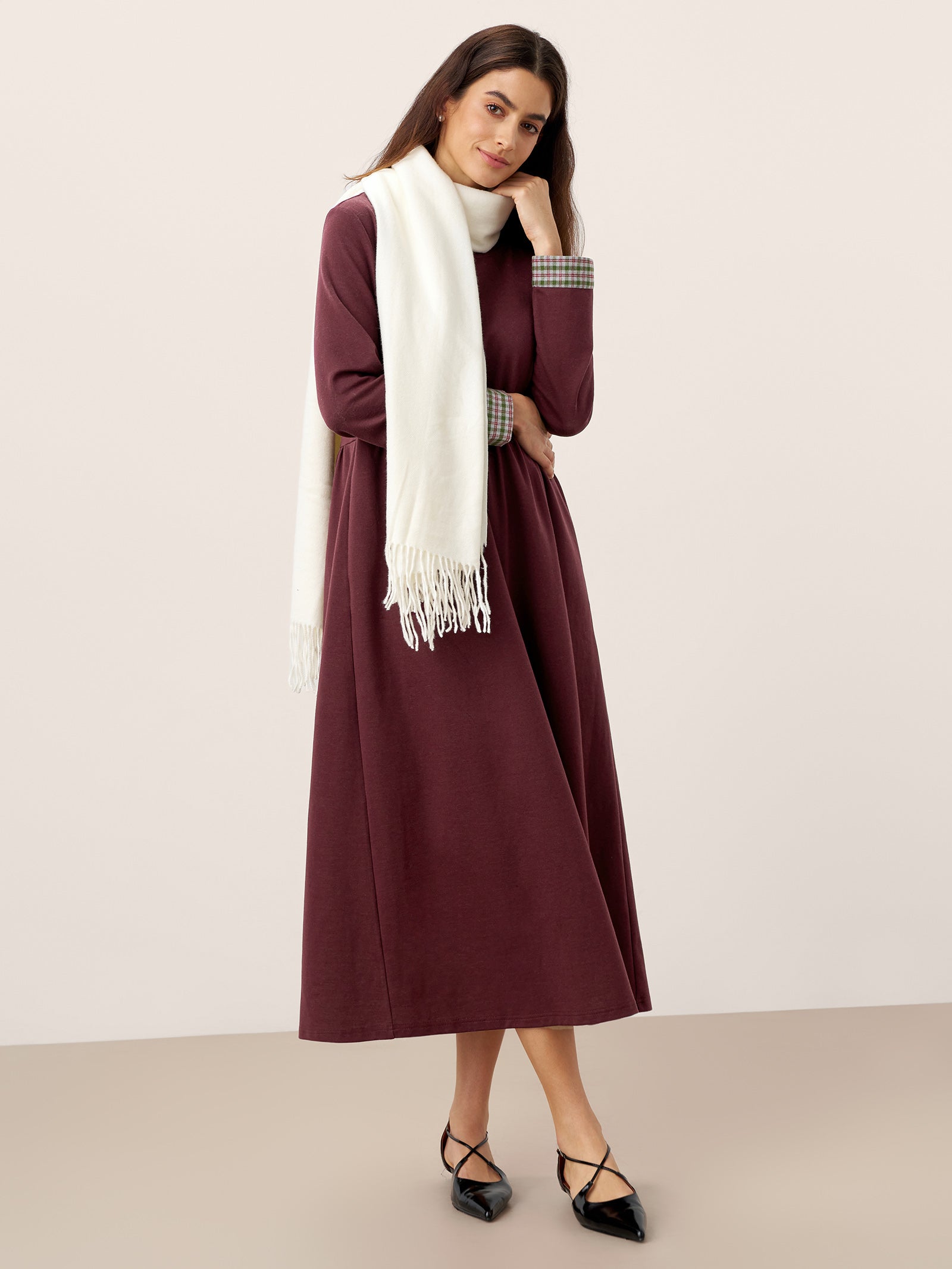 Organic Cotton Patchwork Cuff Crew Neck Casual Maxi Dress SCARLETT