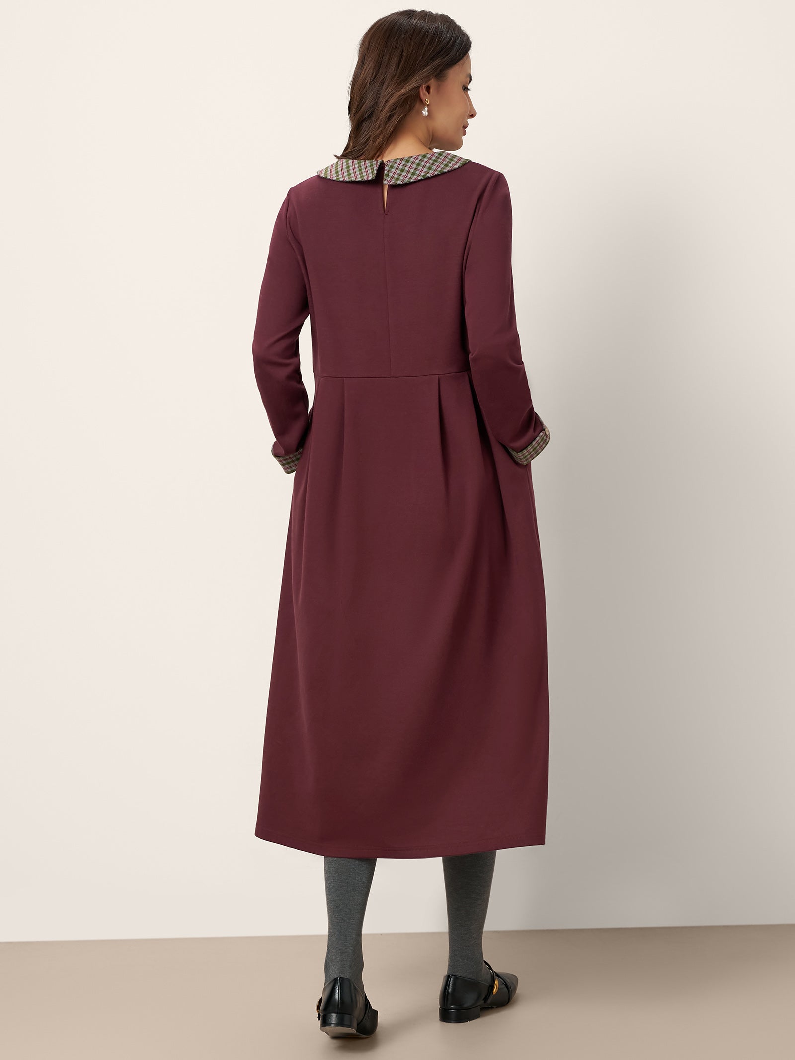 Cotton Plaid Peter Pan Collar Midi Dress CARLA