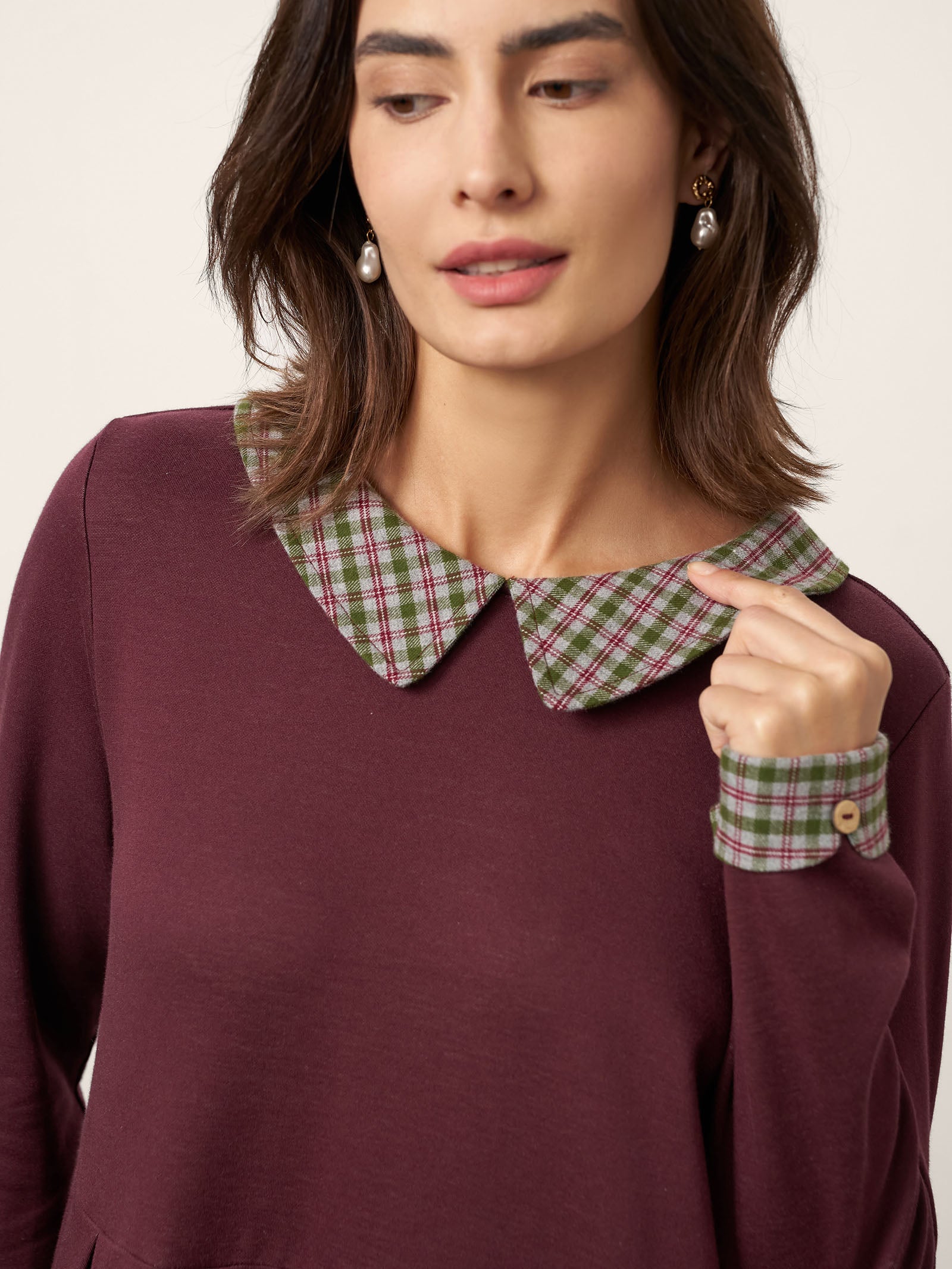 Cotton Plaid Peter Pan Collar Midi Dress CARLA