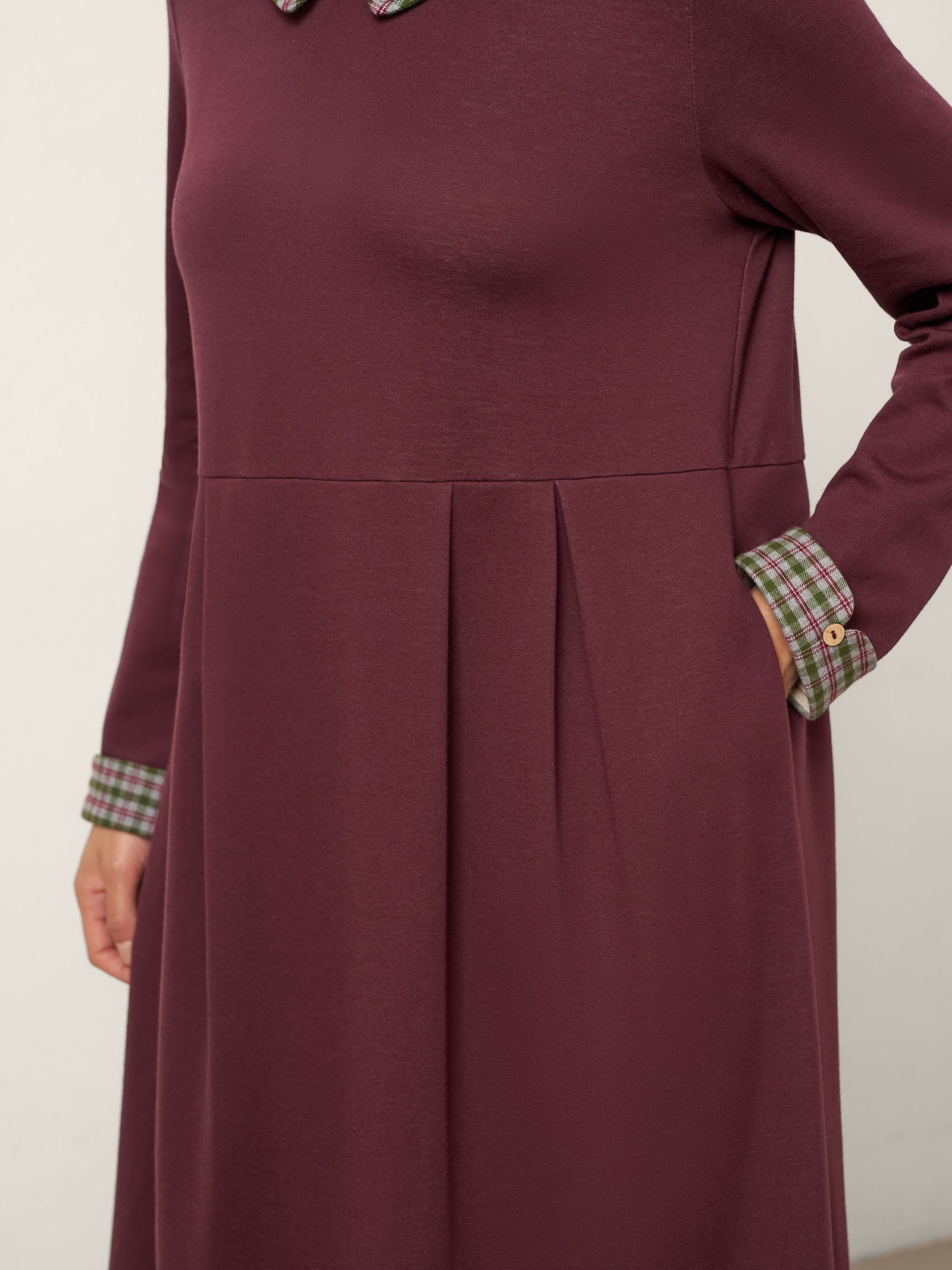 Cotton Plaid Peter Pan Collar Midi Dress CARLA