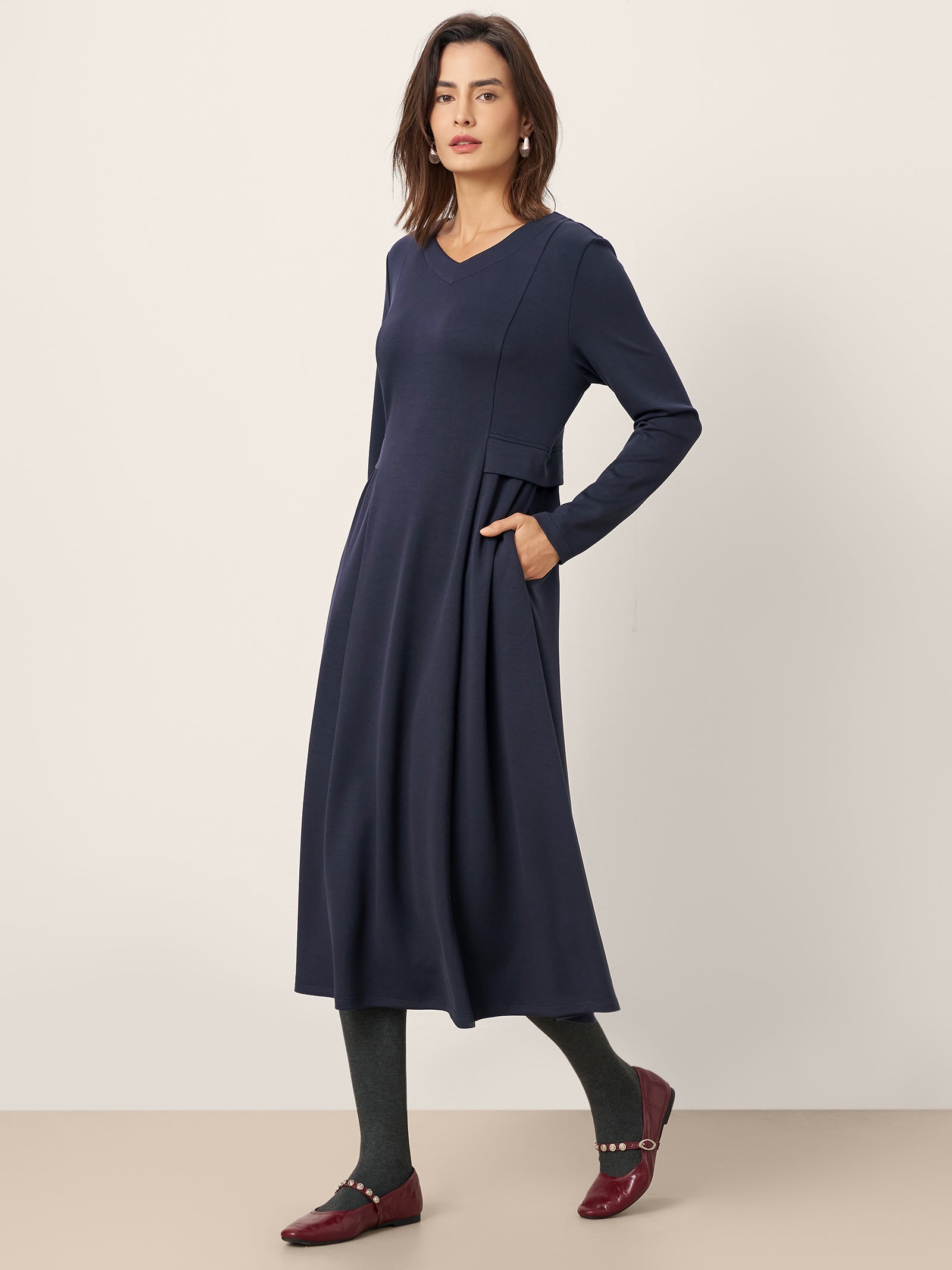 Pleated Waist Midi Dress BEATRICE by LINTICO for women