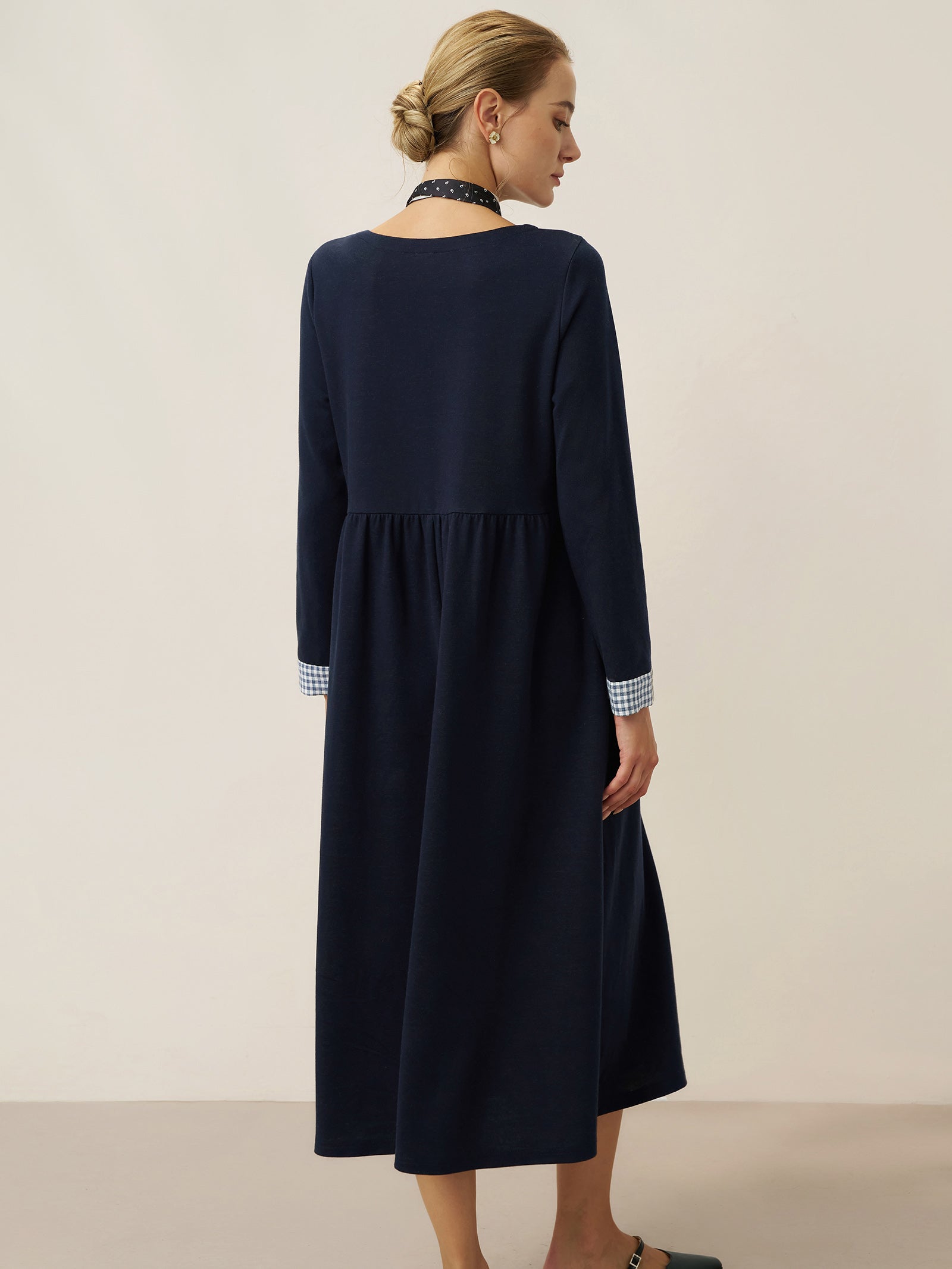 Organic Cotton Patchwork Cuff Crew Neck Casual Maxi Dress SCARLETT