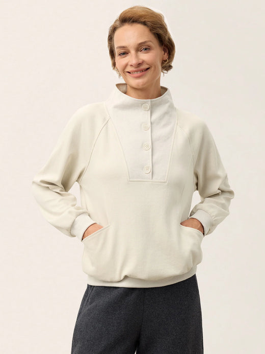 Cotton Textured Mock Neck Top ELVIRA