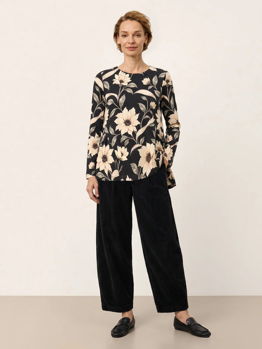 100% Cotton Corduroy Elastic Waist Curved Leg Pants ROMILLY