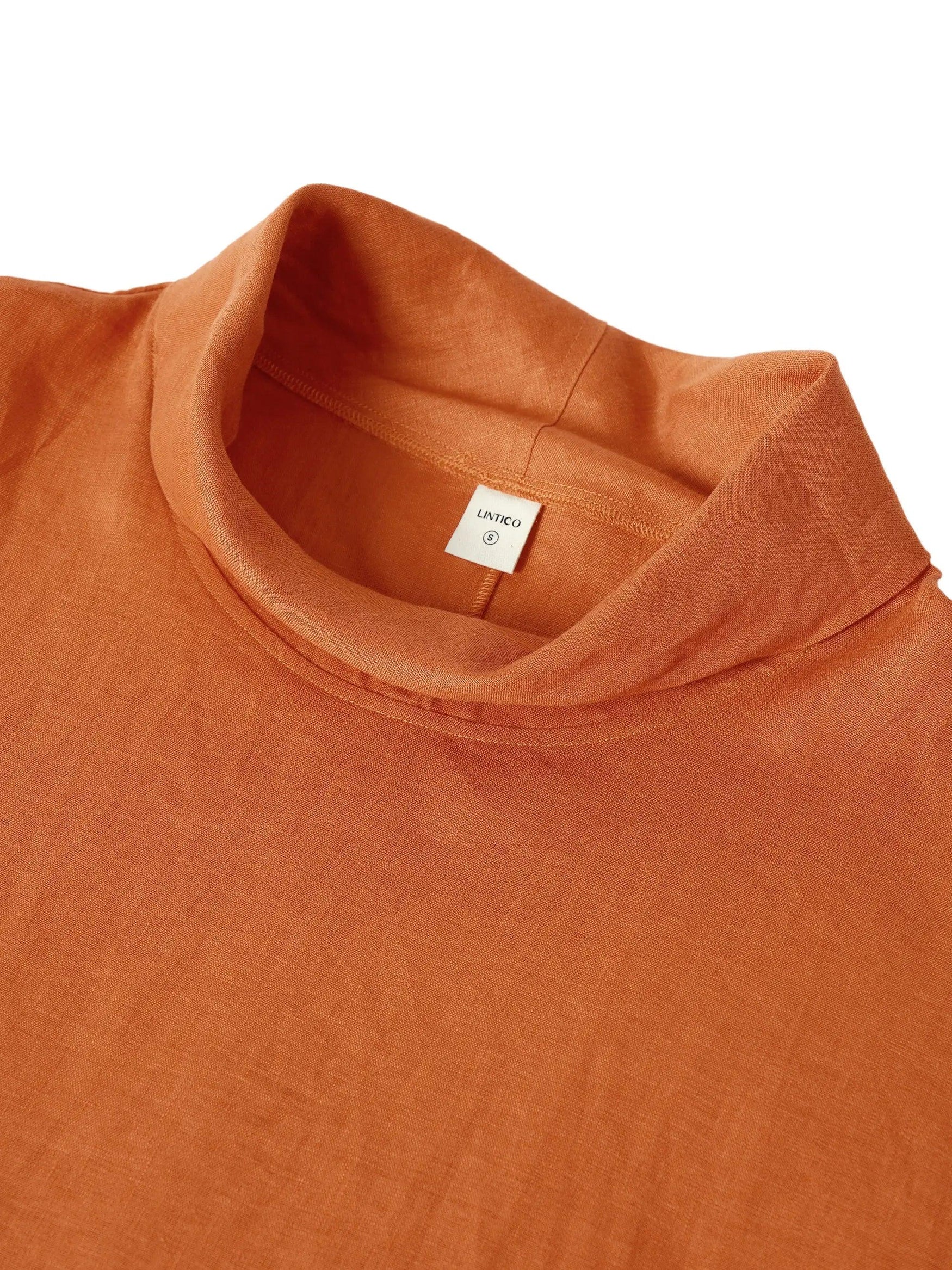 Linen-Cotton Dropped Collar Long-Sleeve Top TRISTAN - TOPS-Linen Blouses