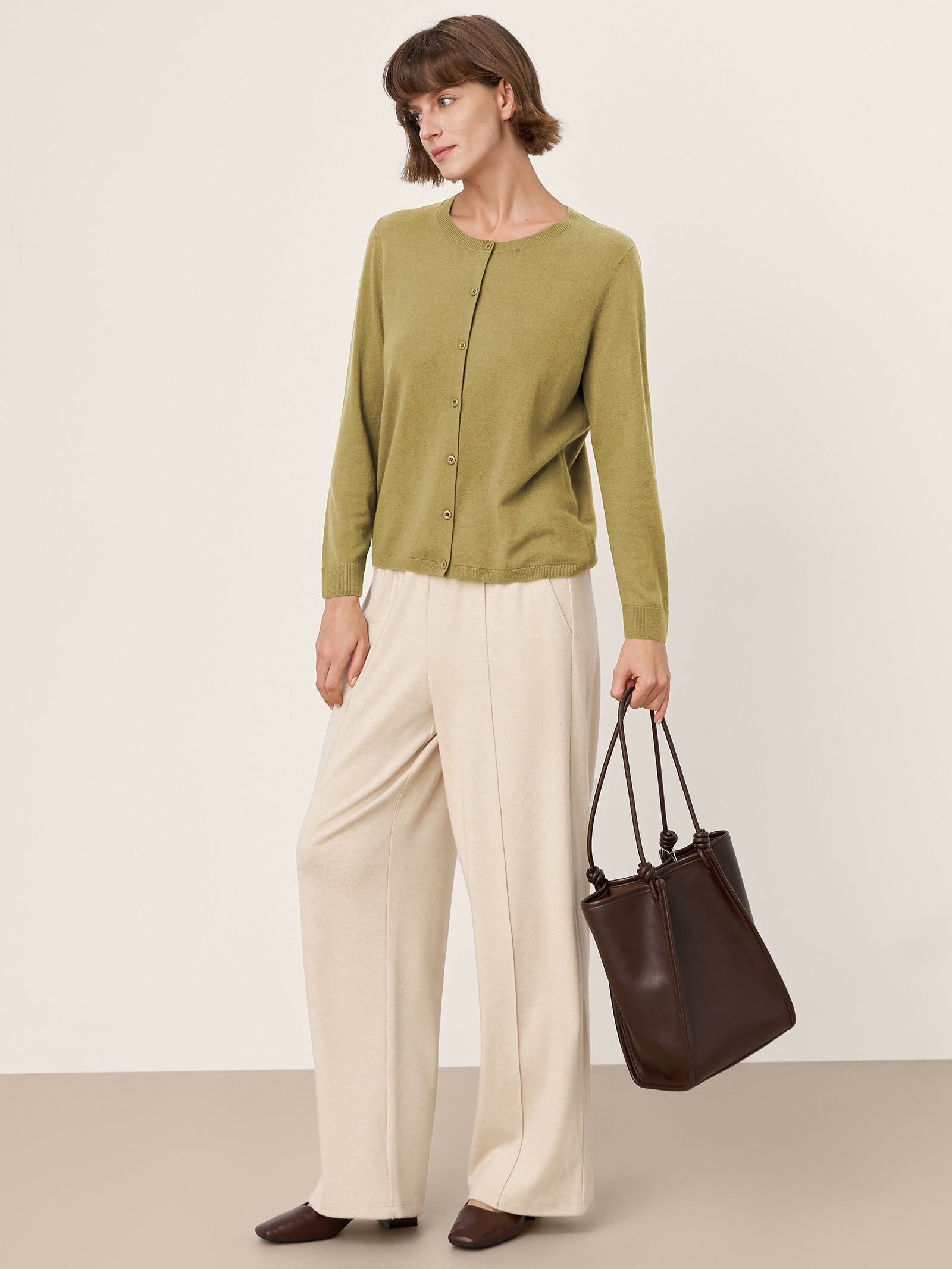 100% Extra-Fine Merino Wool Buttoned Knit Cardigan CAYLA by LINTICO for women