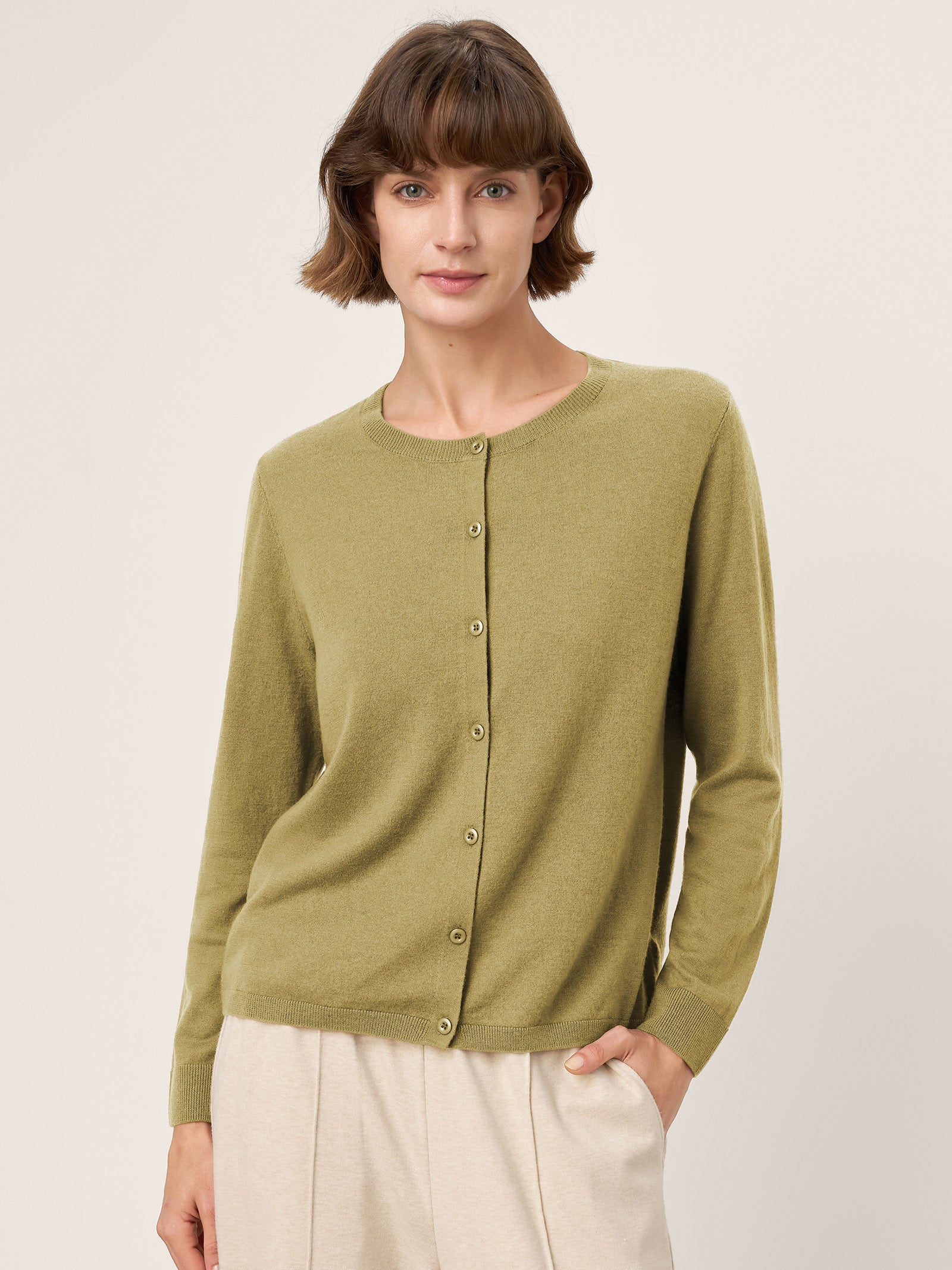 100% Extra-Fine Merino Wool Buttoned Knit Cardigan CAYLA by LINTICO for women