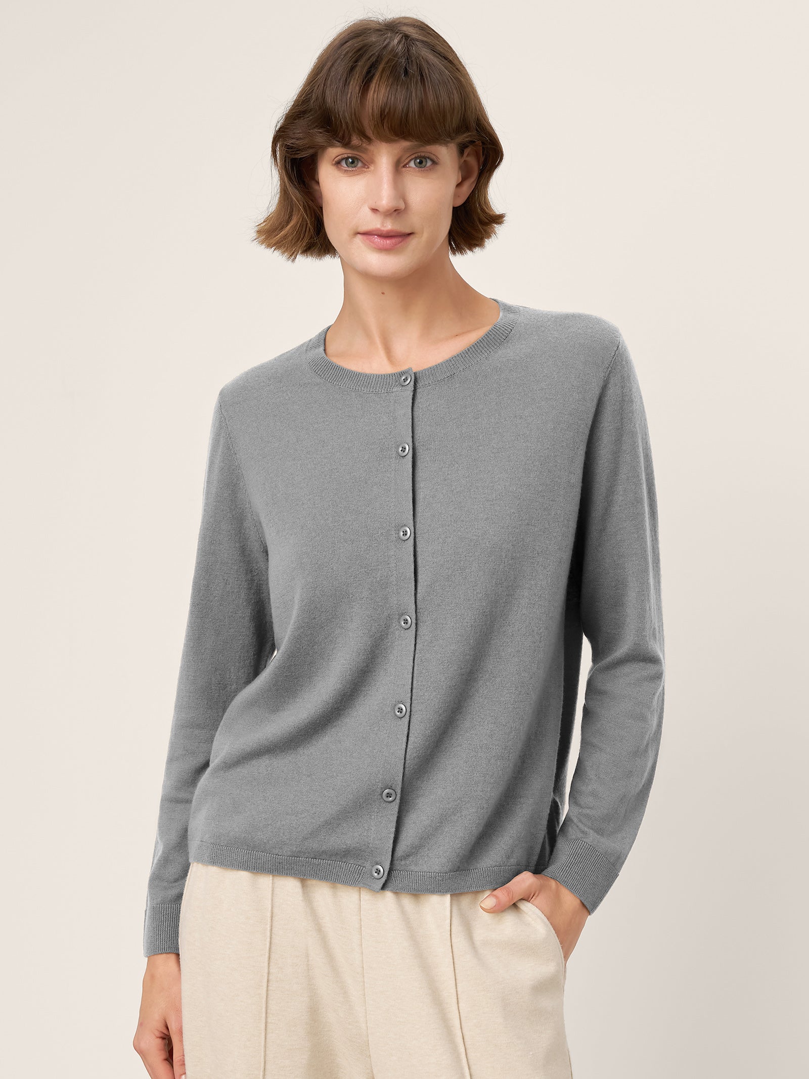 100% Extra-Fine Merino Wool Buttoned Knit Cardigan CAYLA by LINTICO for women