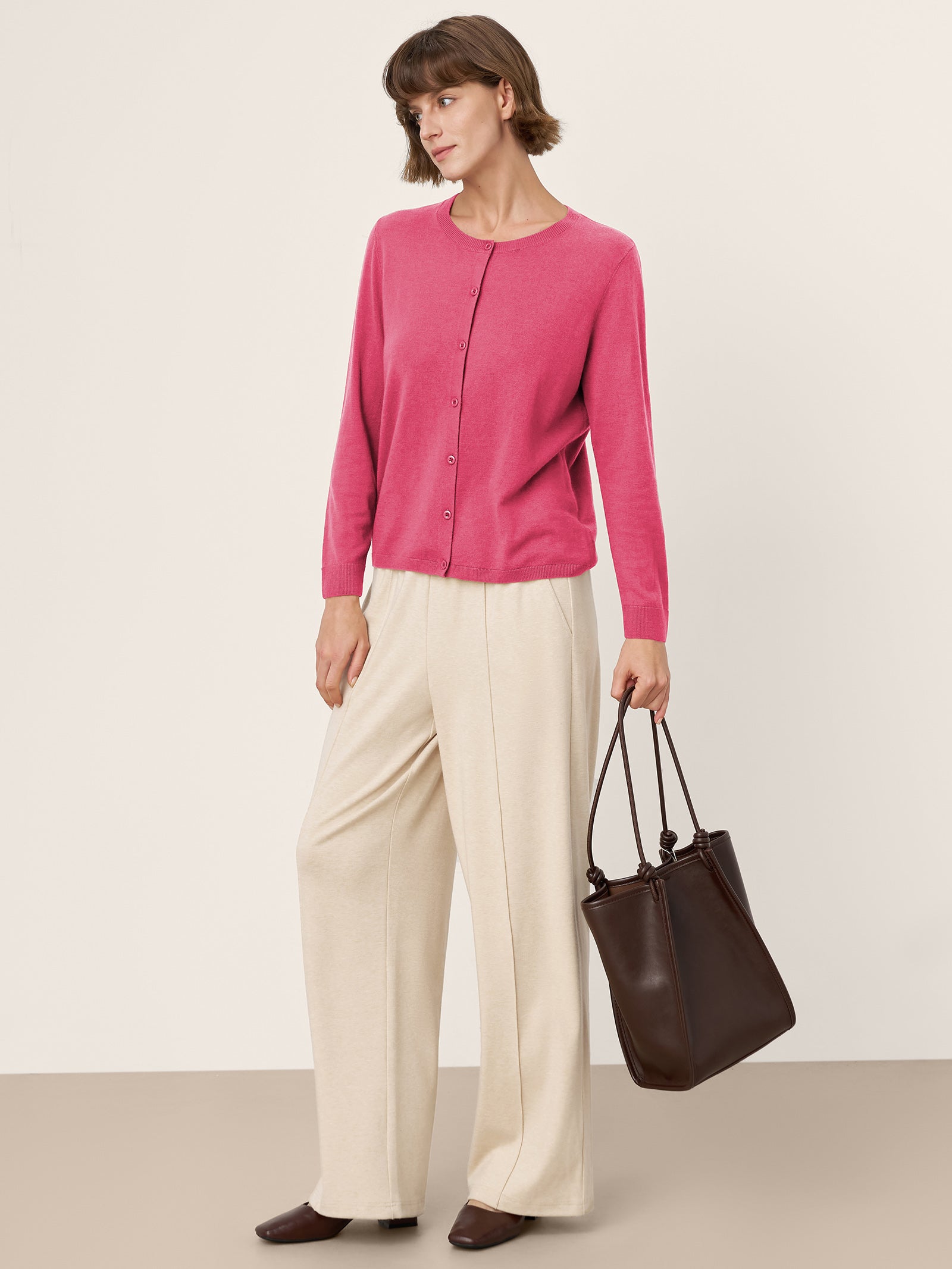 100% Extra-Fine Merino Wool Buttoned Knit Cardigan CAYLA by LINTICO for women