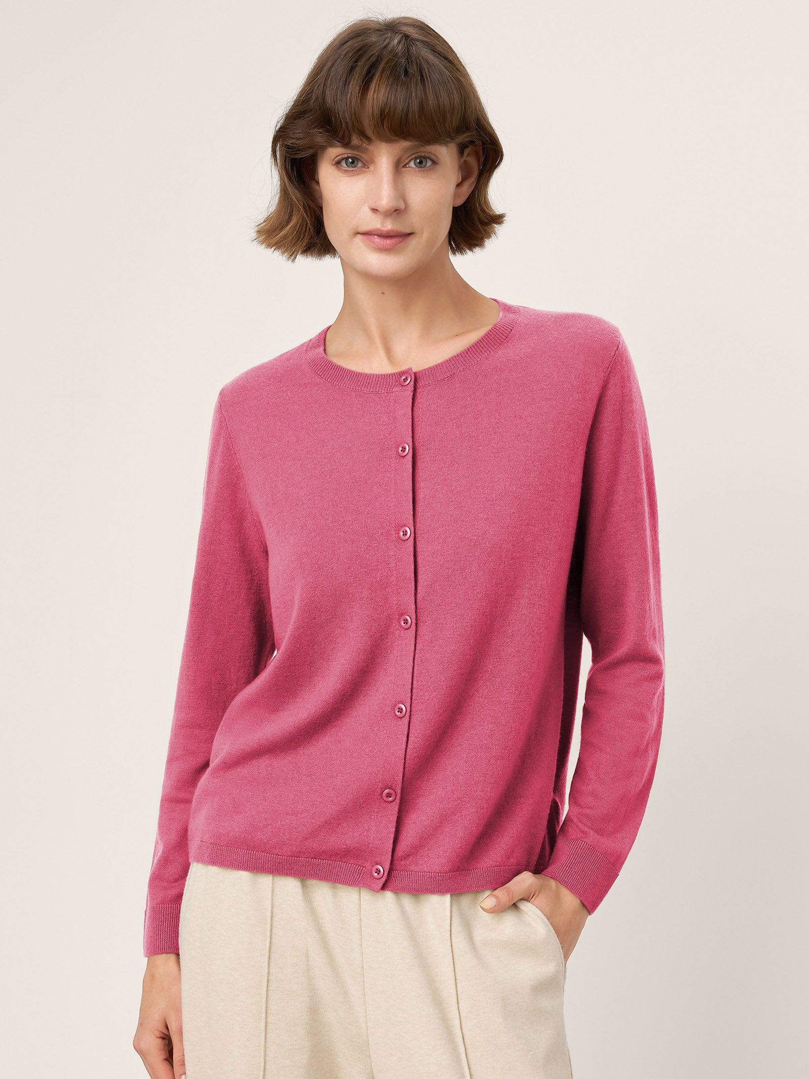100% Extra-Fine Merino Wool Buttoned Knit Cardigan CAYLA by LINTICO for women
