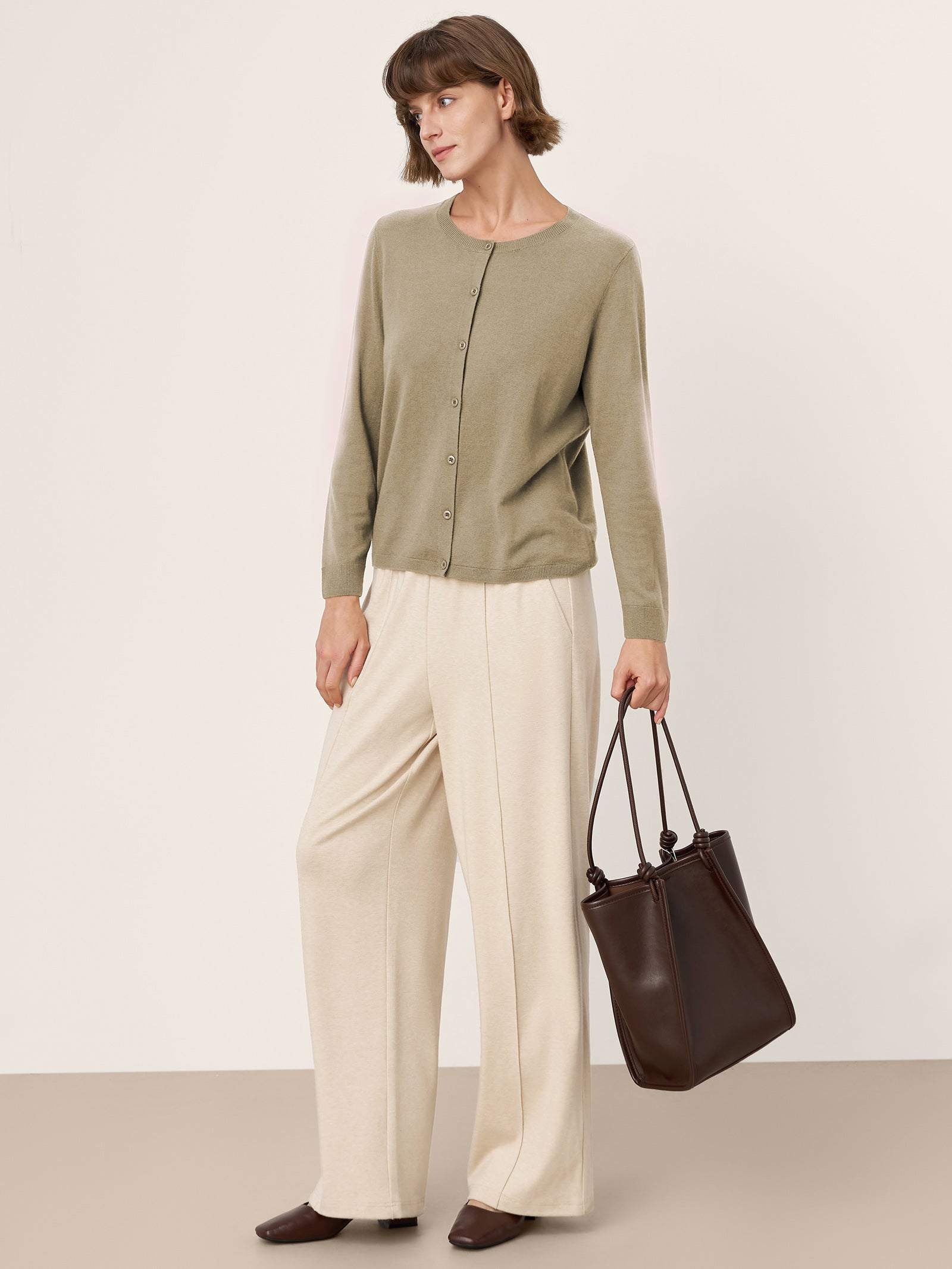 100% Extra-Fine Merino Wool Buttoned Knit Cardigan CAYLA by LINTICO for women