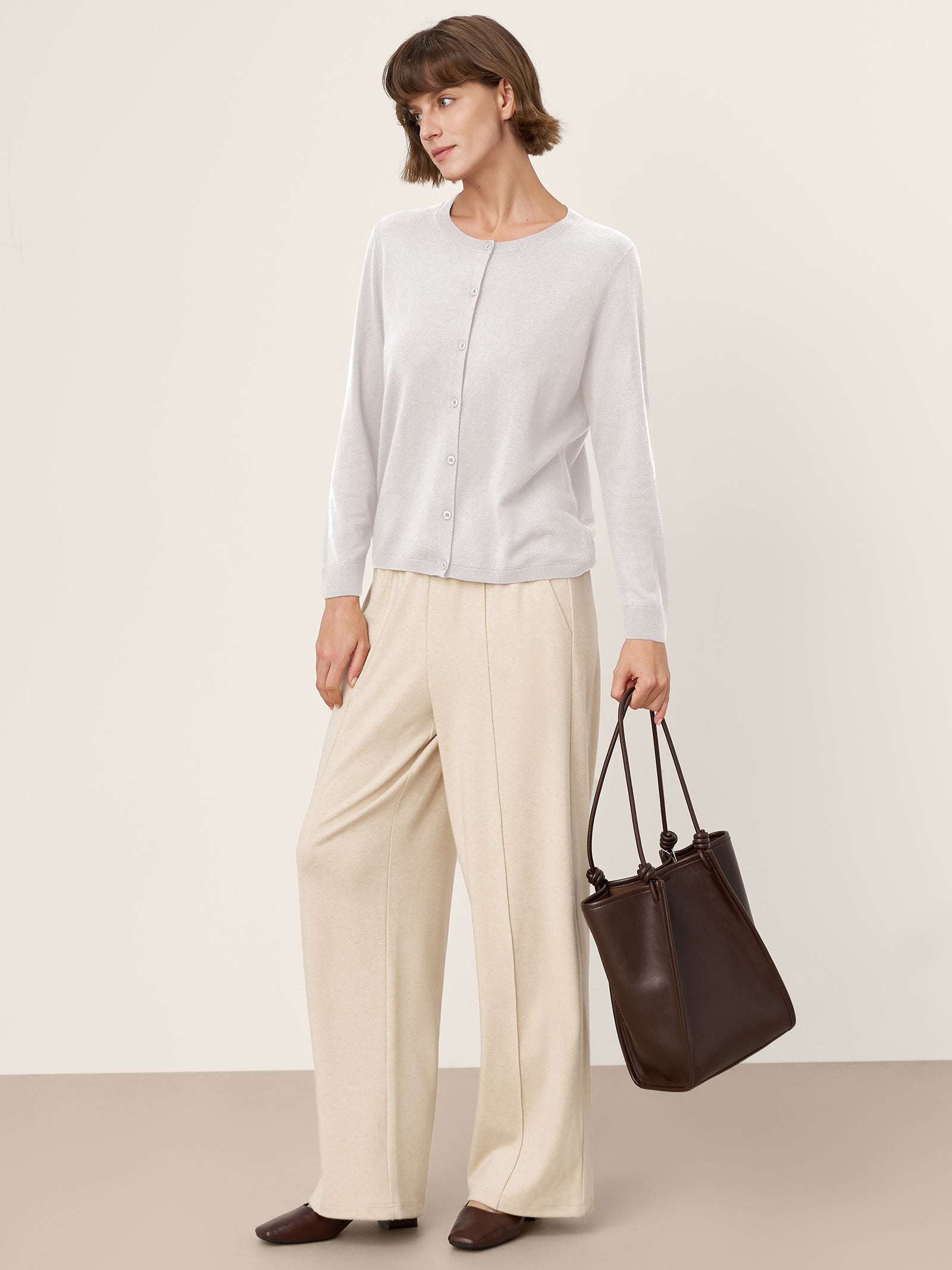 100% Extra-Fine Merino Wool Buttoned Knit Cardigan CAYLA by LINTICO for women