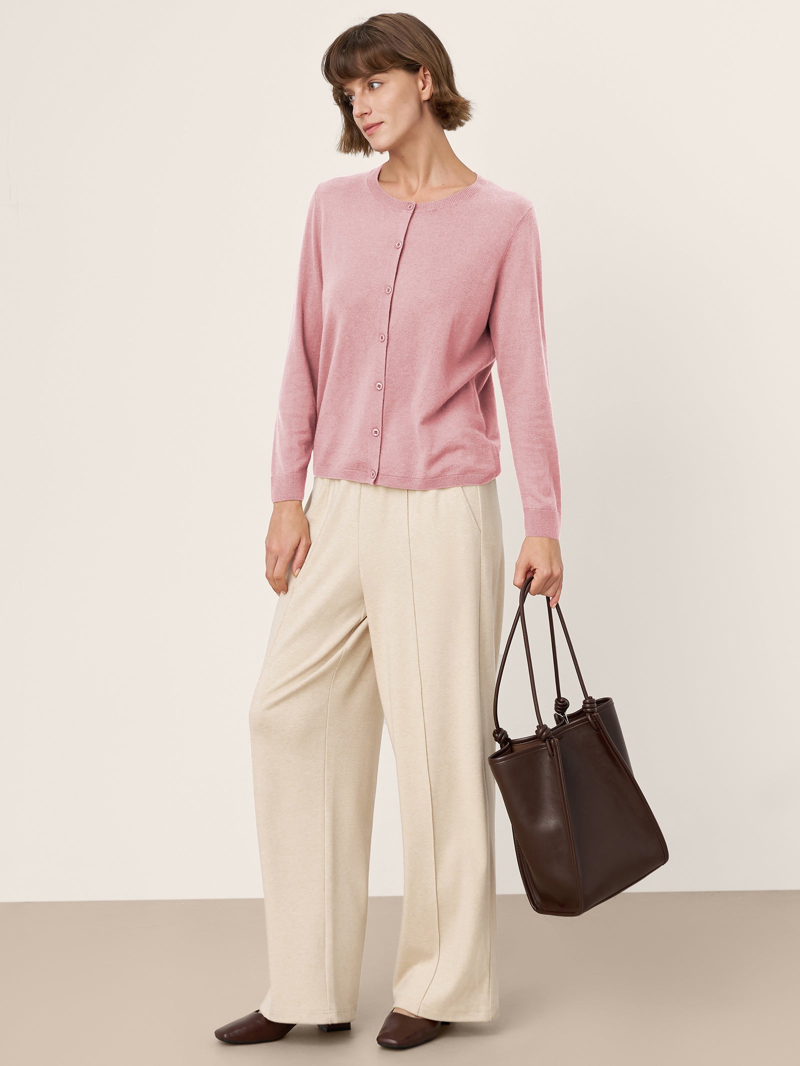 100% Extra-Fine Merino Wool Buttoned Knit Cardigan CAYLA by LINTICO for women