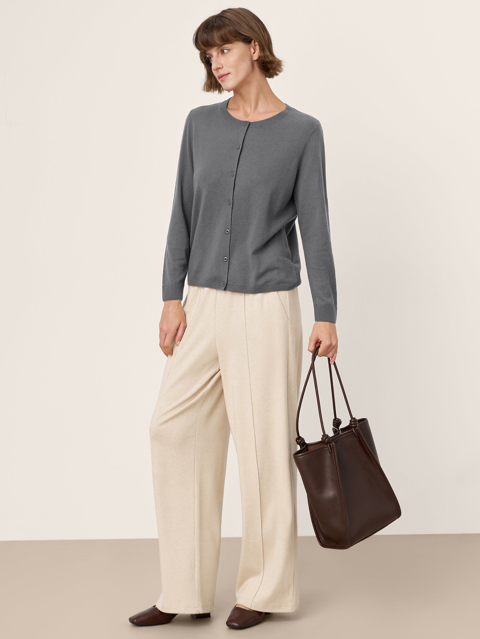 100% Extra-Fine Merino Wool Buttoned Knit Cardigan CAYLA by LINTICO for women