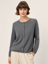 100% Extra-Fine Merino Wool Buttoned Knit Cardigan CAYLA by LINTICO for women